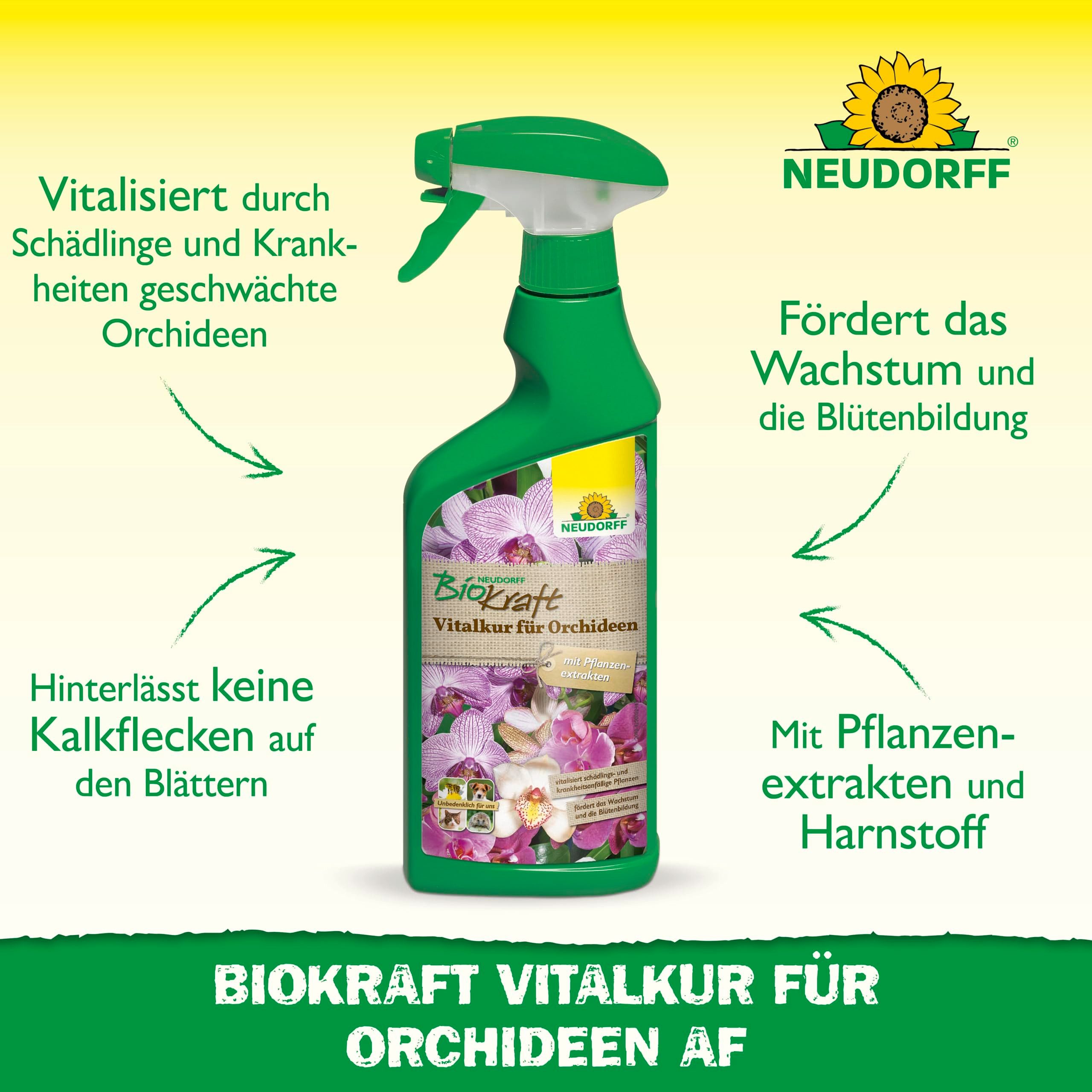 Neudorff Pflanzenstärkungsmittel Neudorff BioKraft Vitalkur für Orchideen 500 ml, Anwendungsfertiges Spray vitalisiert geschwächte Orchideen und fördert die Blütenbildung, Einzelartikel, mit Pflanzenextrakten und Harnstoff