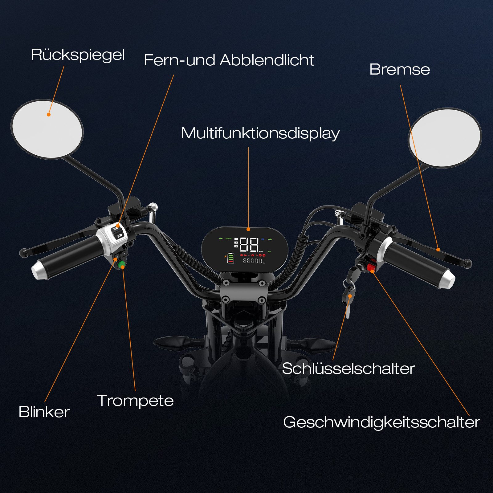EVERCROSS TECH Electric Scooter 48V-25Ah, AM License, 1500W, 60km/h, 45km/h, LED Display, Turn Signals, Remote Key, Alarm System, Dual Shock Absorbers