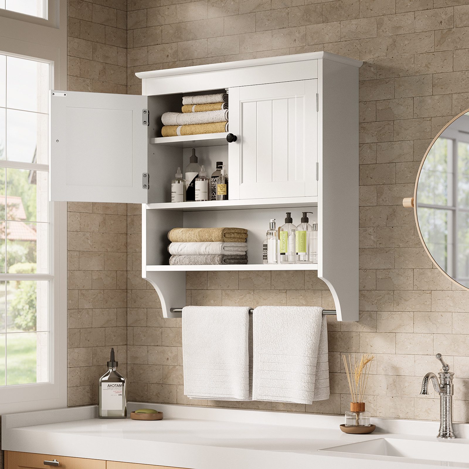 Bealife Badregal Badezimmer-Wandschrank mit Handtuchstange, Wandmontage günstig online kaufen