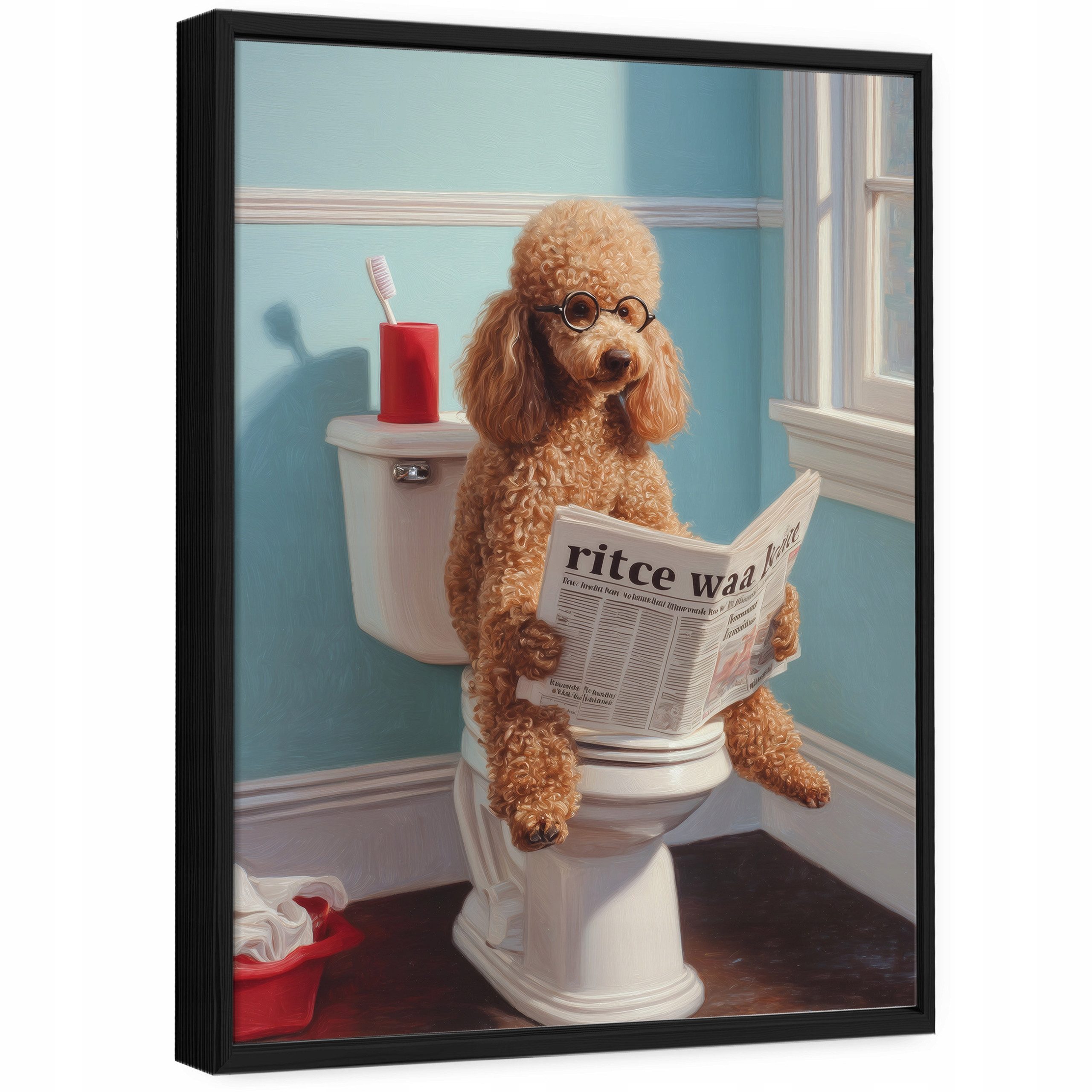Wallarena Leinwandbild Hund Toaleta - Blau - Modern - Hochformat - Schlafzimmer, Hund, 30x40x2cm