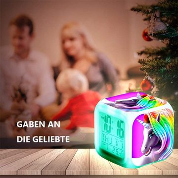HYTIREBY Wecker Einhorn-Digitalwecker mit 7 farbwechselnden LED-Nachtlichtern