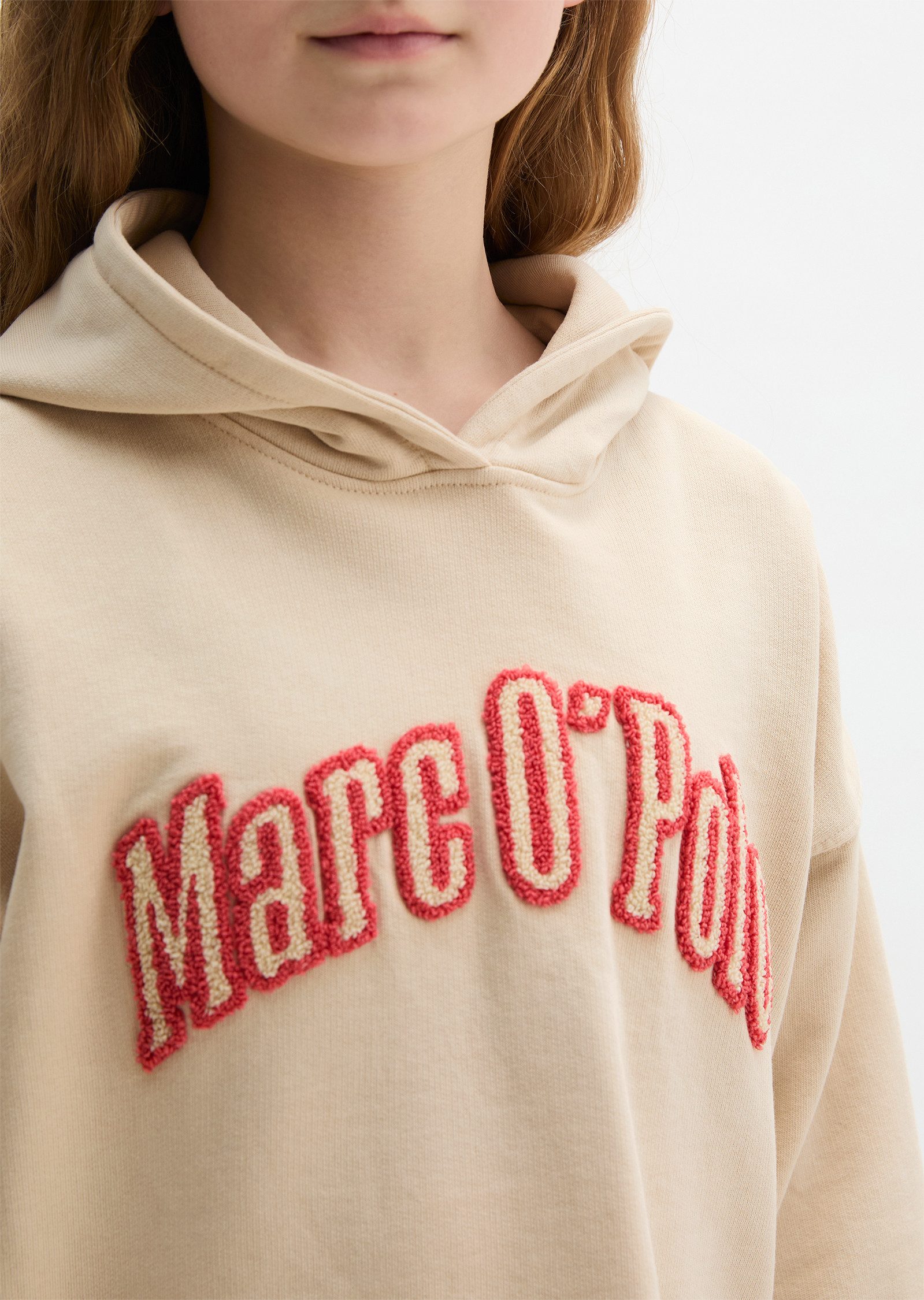 Marc O'Polo Kapuzensweatshirt für Mädchen, verkürzte Länge mit Rollkante, lockere Passform
