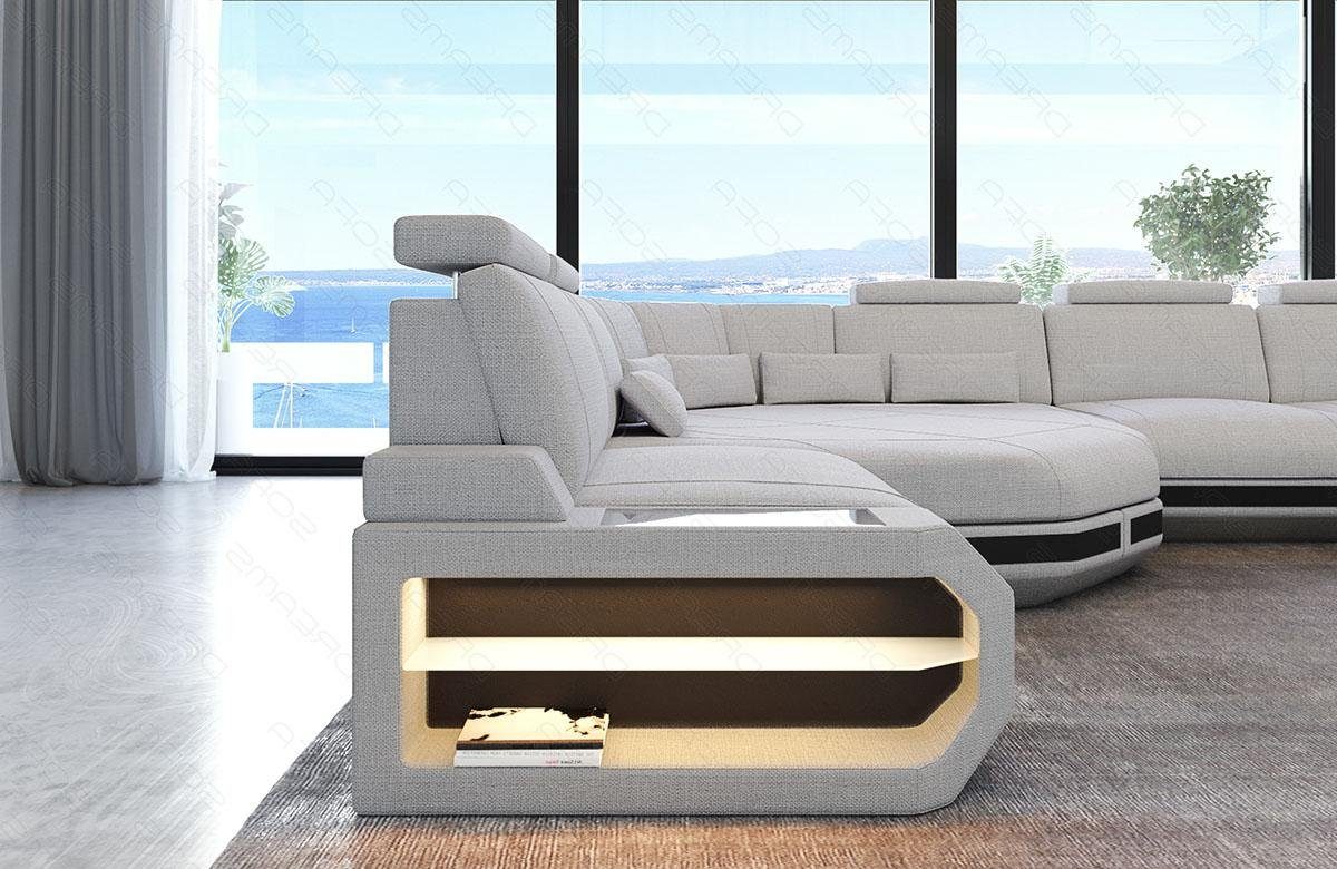 Designersofa L Ecksofa LED, Macchiato-Schwarz Form Asti, mit Stoffsofa Sofa Sofa große H2 Dreams Eck-Sitzfläche, Stoff extra Polster