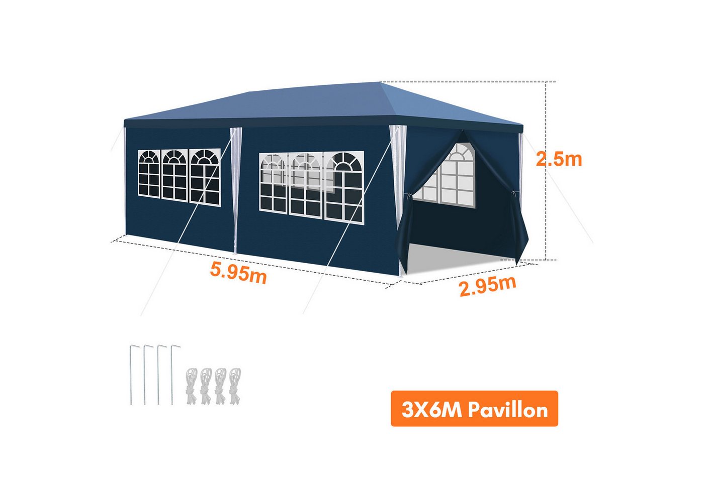 Thumbnail - Clanmacy Pavillon mit Seitenteilen 3x6m Partyzelt abnehmbare Seitenteile