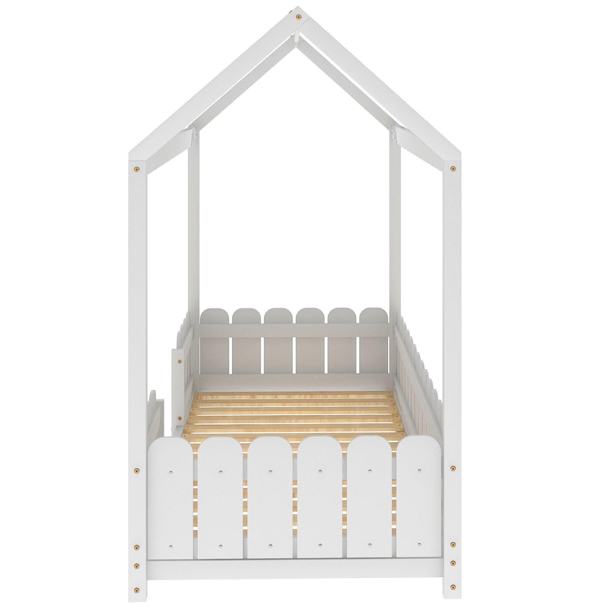HAUSS SPLOE Kinderbett Kinderbett Holzhaus ohne Bettgestell Holz) aus (90x200 Weiß cm Bett Matratze Einzelbett Kiefer Bodenbett