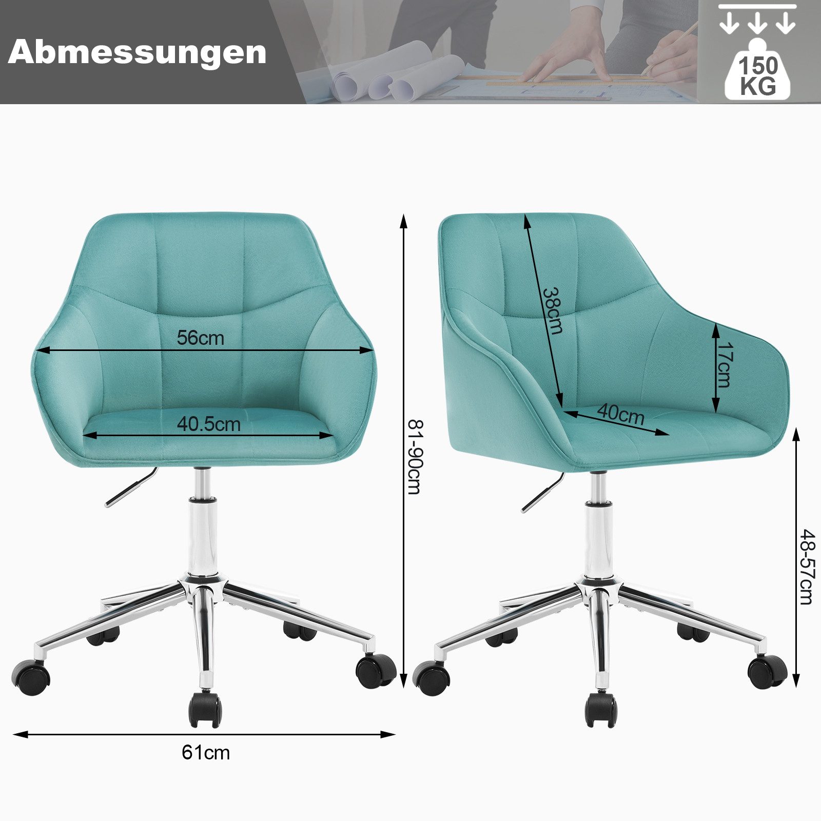 Woltu Bürostuhl (1 St), Homeoffice Stuhl, höhenverstellbar, Samtsitz