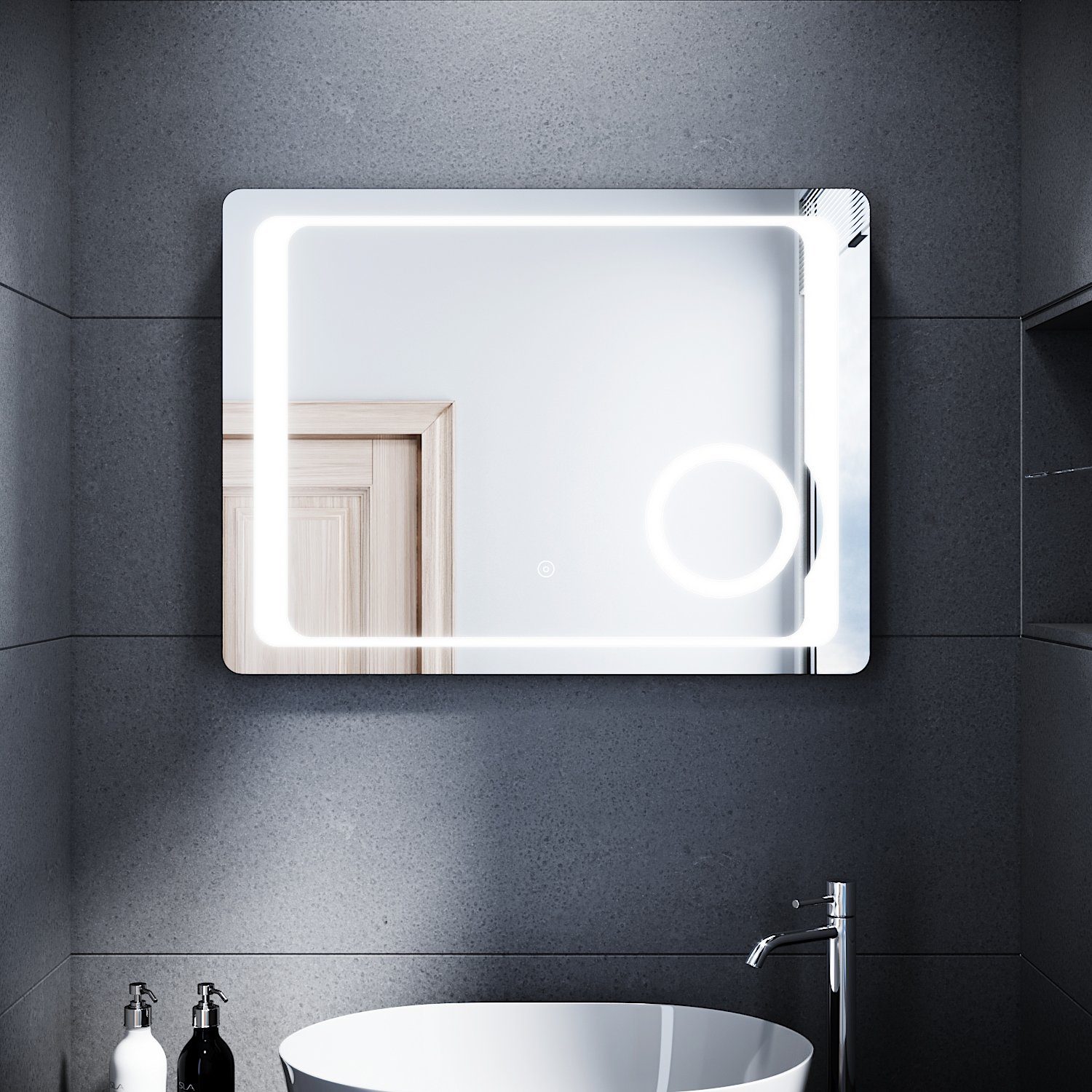 SONNI Badspiegel mit 80 Badspiegel Bad Kometikspiegel x LED mit cm Badezimmer Beleuchtung Spiegel, Rasierersteckdose Beschlagfrei Lichtspiegel 60 Touchschalter