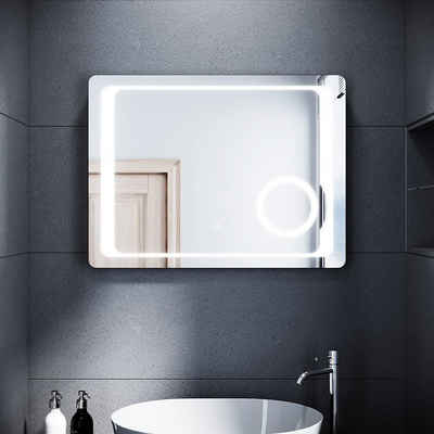SONNI Badspiegel LED Badspiegel Beschlagfrei Badezimmer Lichtspiegel 80 x 60 cm Spiegel, Kometikspiegel mit Beleuchtung Touchschalter mit Rasierersteckdose Bad