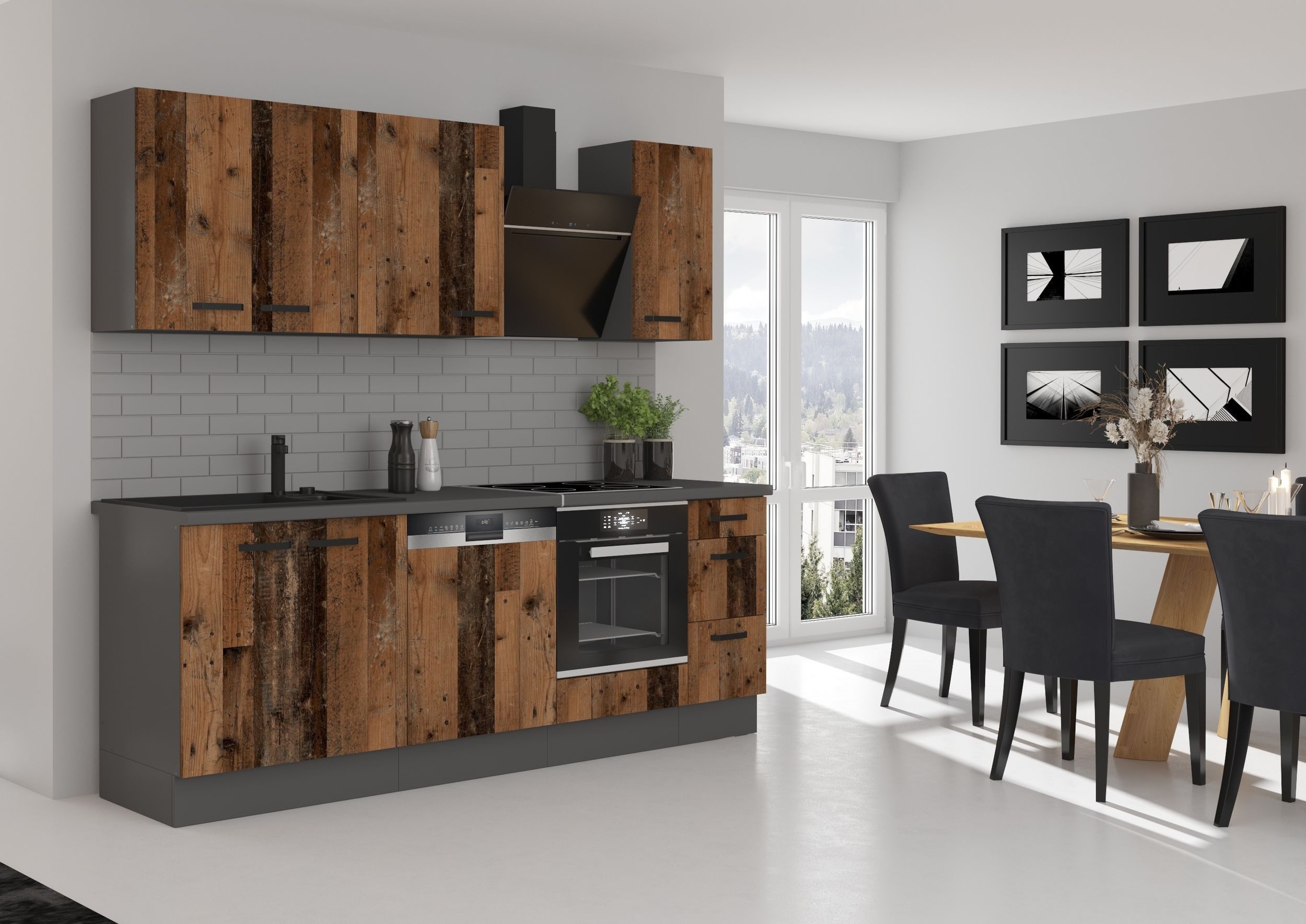 Küchen-Preisbombe Küchenzeile OLD STYLE Basic 240 cm Küchenzeile Küchenbloc günstig online kaufen