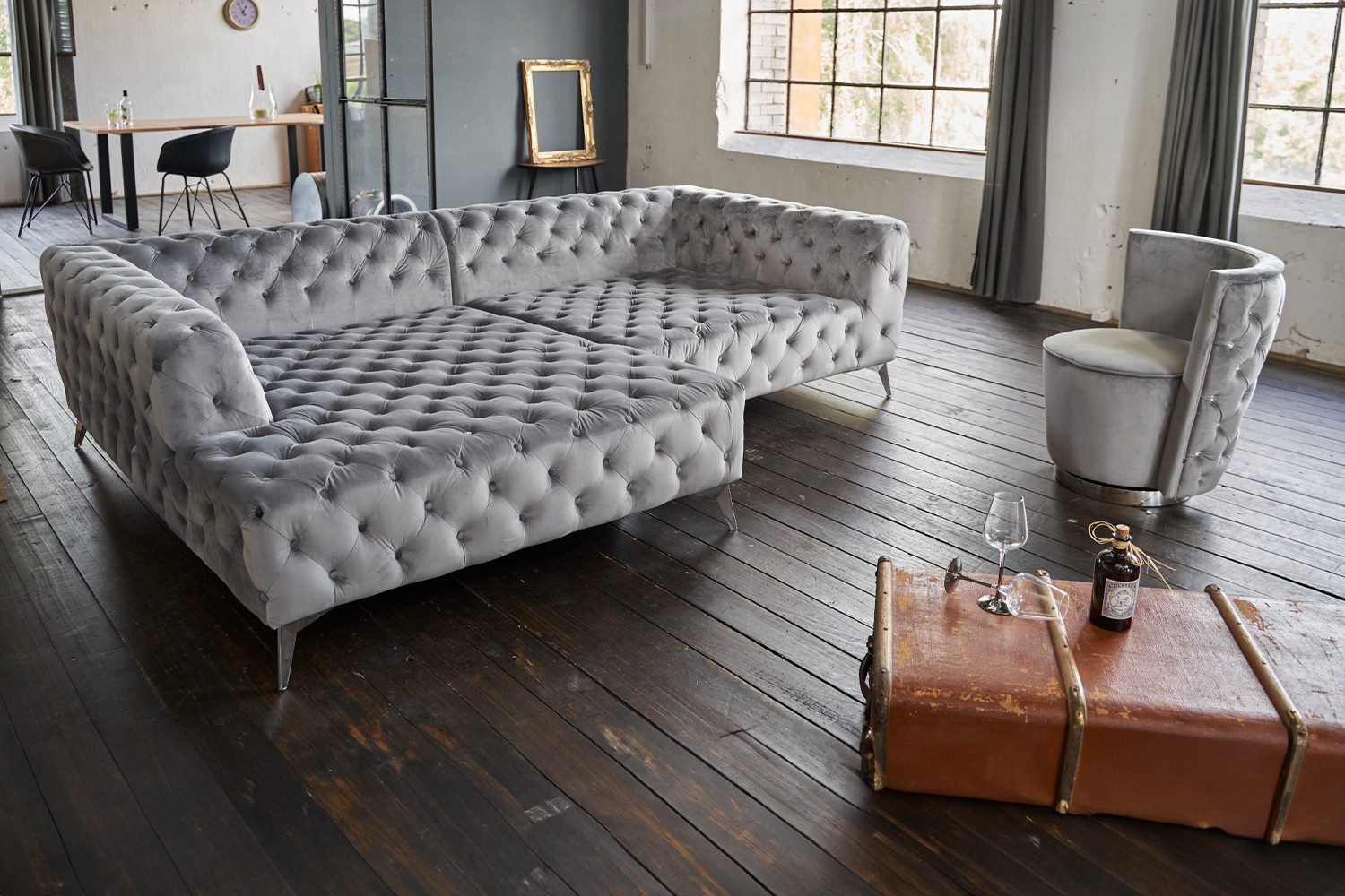 KAWOLA Ecksofa NARLA, Couch Chesterfield L-Form rechts oder links Velvet 27 günstig online kaufen
