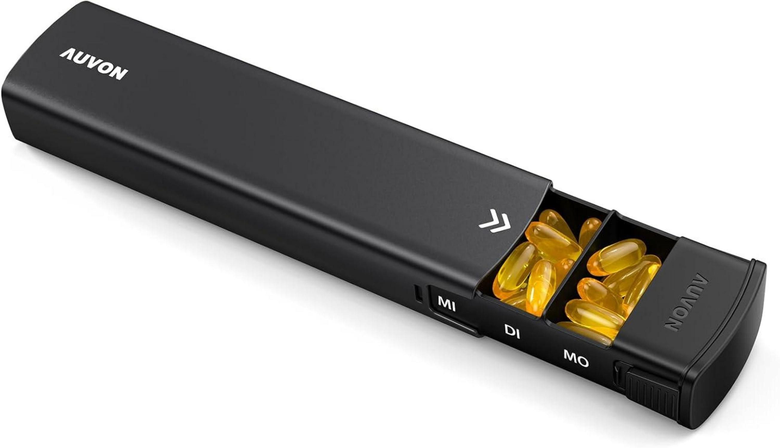 Pillendose Tablettenbox 7 Tage Aluminium mit Schiebedesign Pillendose Schwarz
