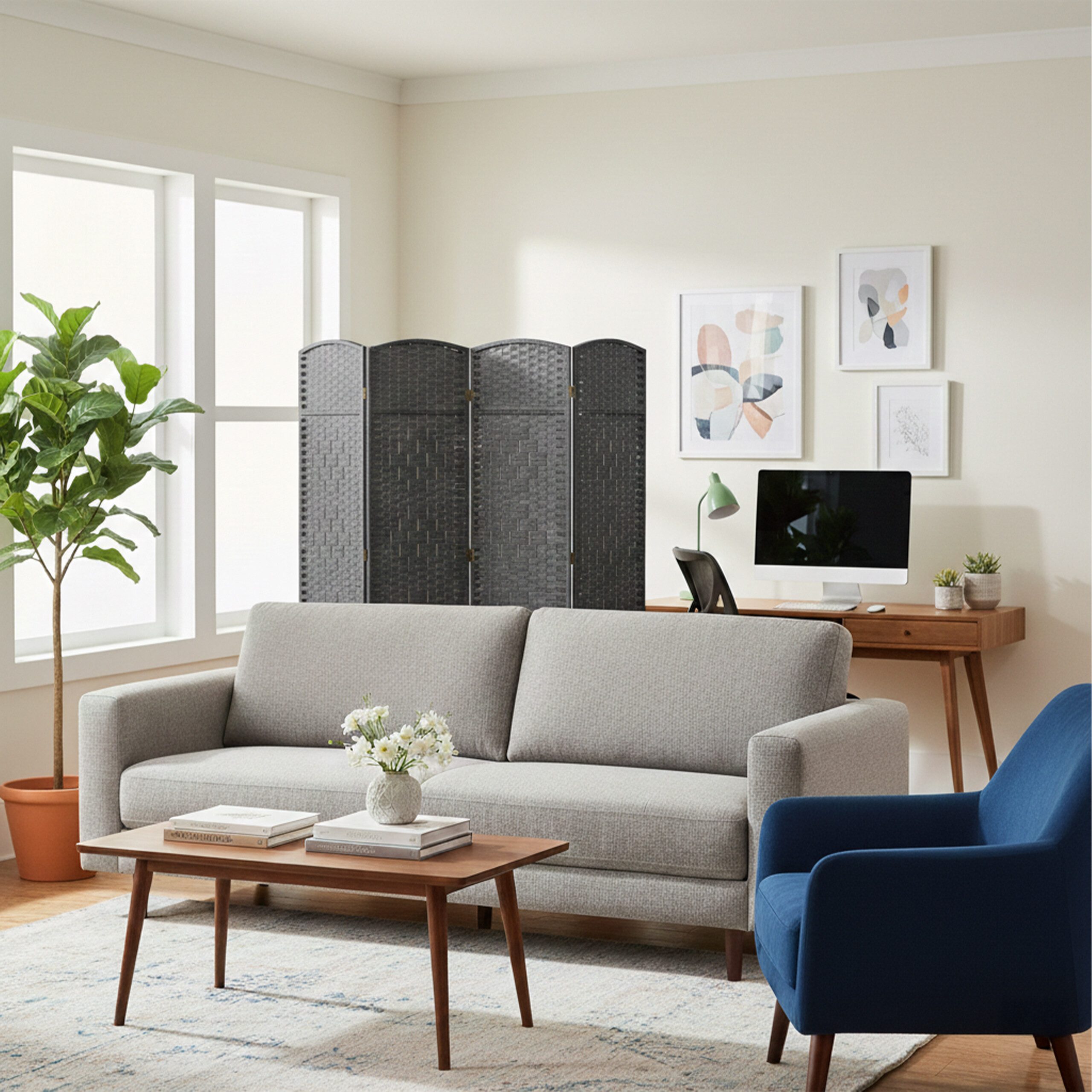 relaxdays Paravent Raumteiler 4 teilig, grau