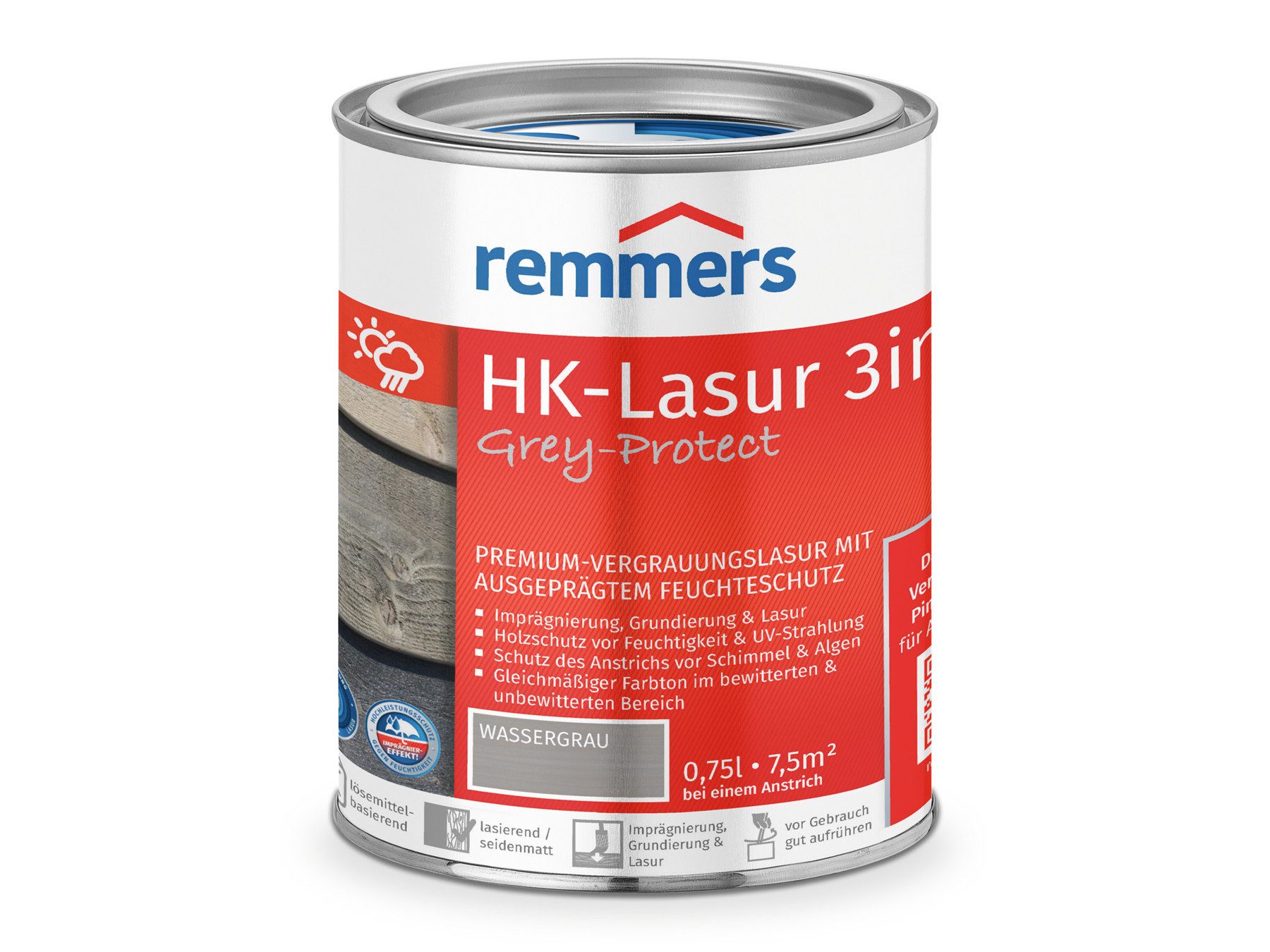 Holzschutzlasur HK-Lasur 3in1 Grey-Protect anthrazitgrau 0,75 Liter