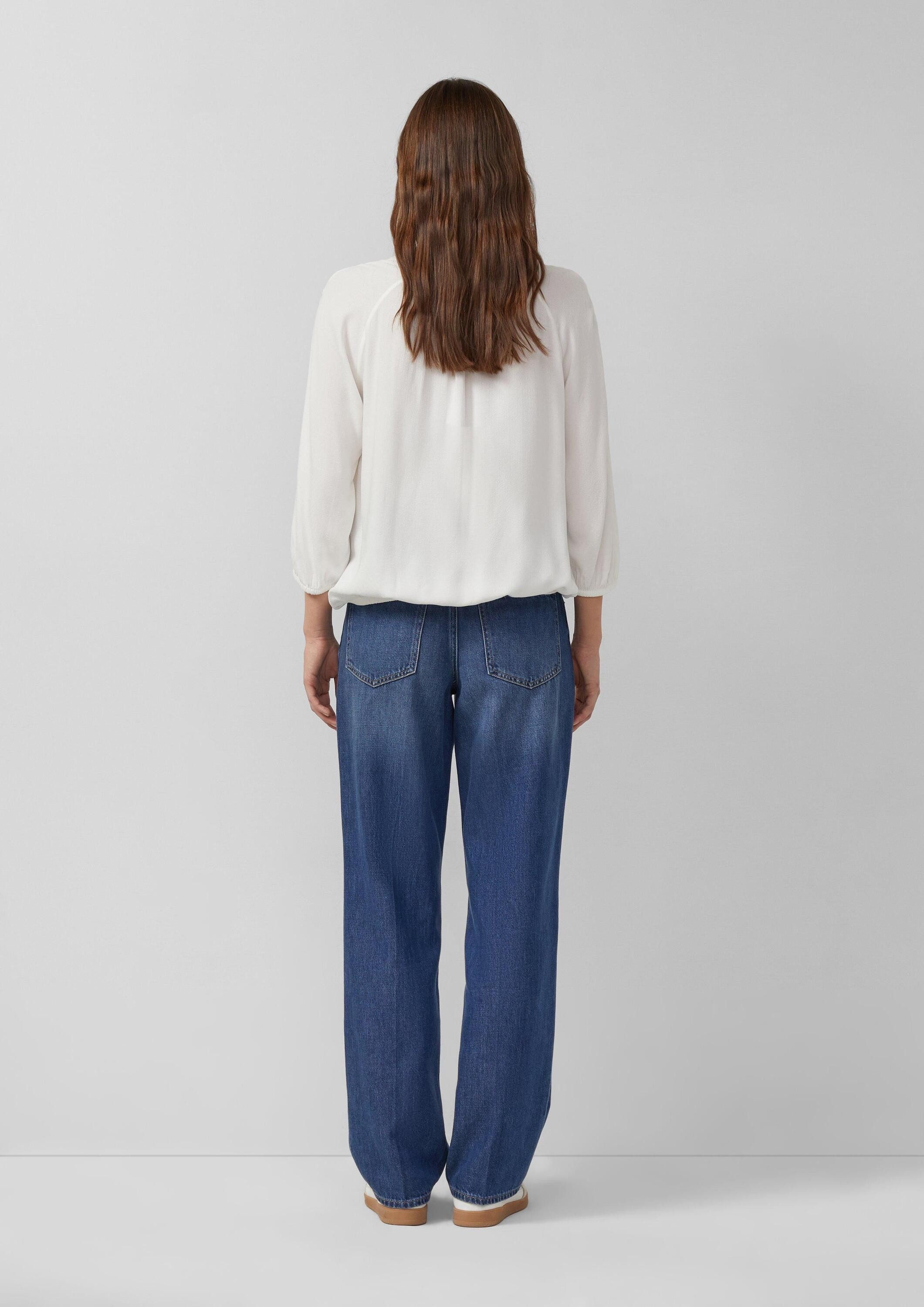 s.Oliver Kurzarmbluse Bluse Strukturierte Viskose-Bluse mit Raff-Details