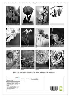 CALVENDO Wandkalender Monochrome Blüten - In Schwarz-Weiß Bildern durch das Jahr (Premium, hochwertiger DIN A2 Wandkalender 2023, Kunstdruck in Hochglanz)