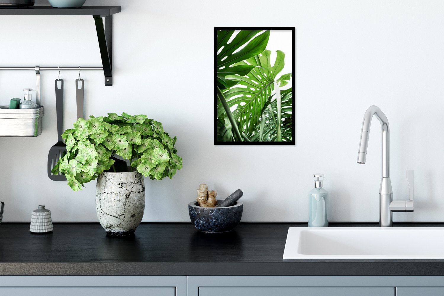 - Poster - St), Wandposter, Grün Pflanzen Natur, Schwarzem Bilderrahmen (1 MuchoWow Dschungel Bilder, - Wanddeko, Gerahmtes Poster,