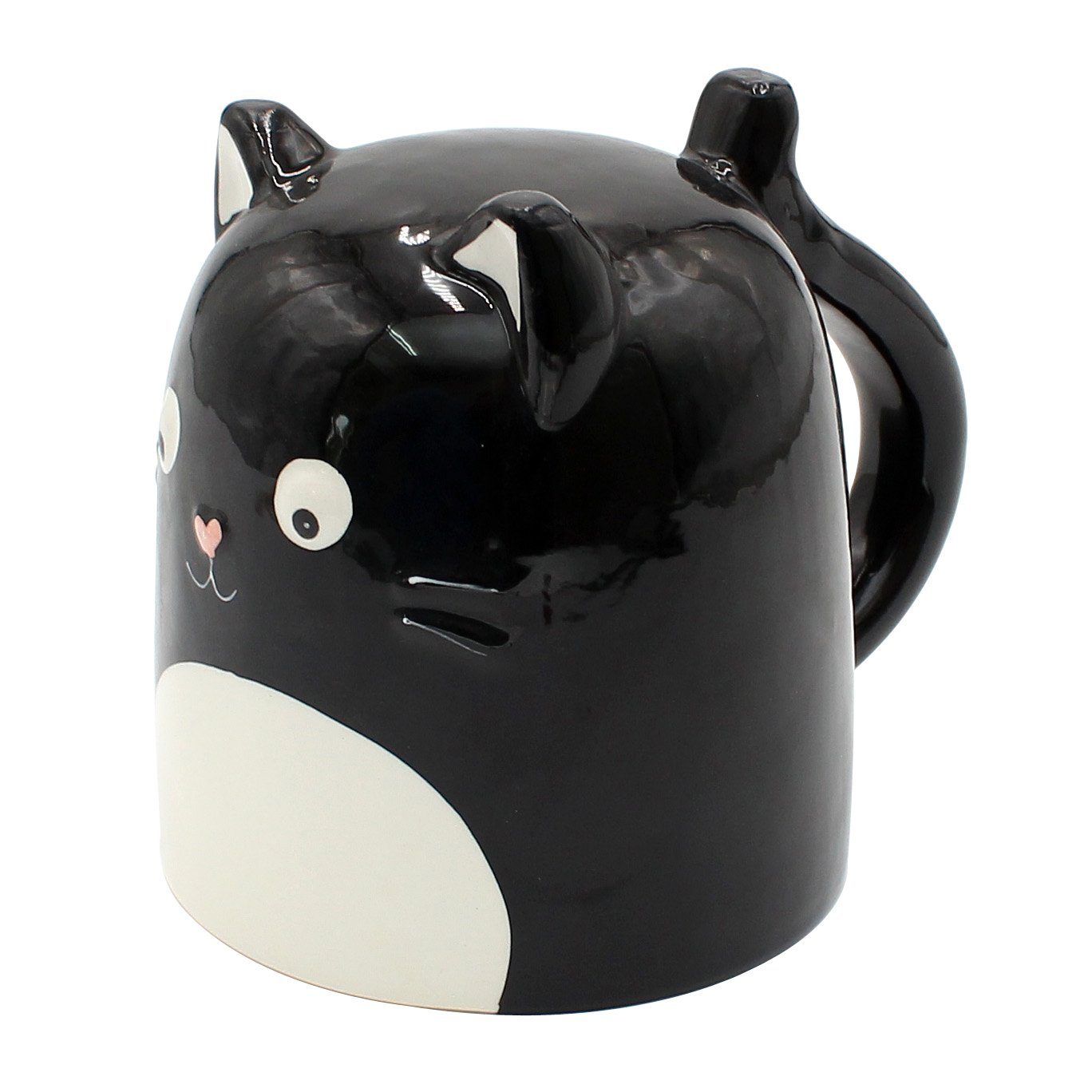 Dekohelden24 Tasse Kaffeebecher Kaffeetasse auf Kopf Motiv versch. Ausführungen, Porzellan schwarz