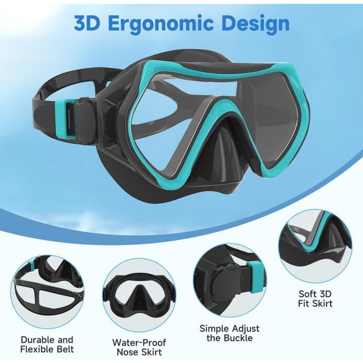 LuxusKollektion Tauchermaske Taucherbrille mit HD Glas für Erwachsene, verstellbares Silikonband