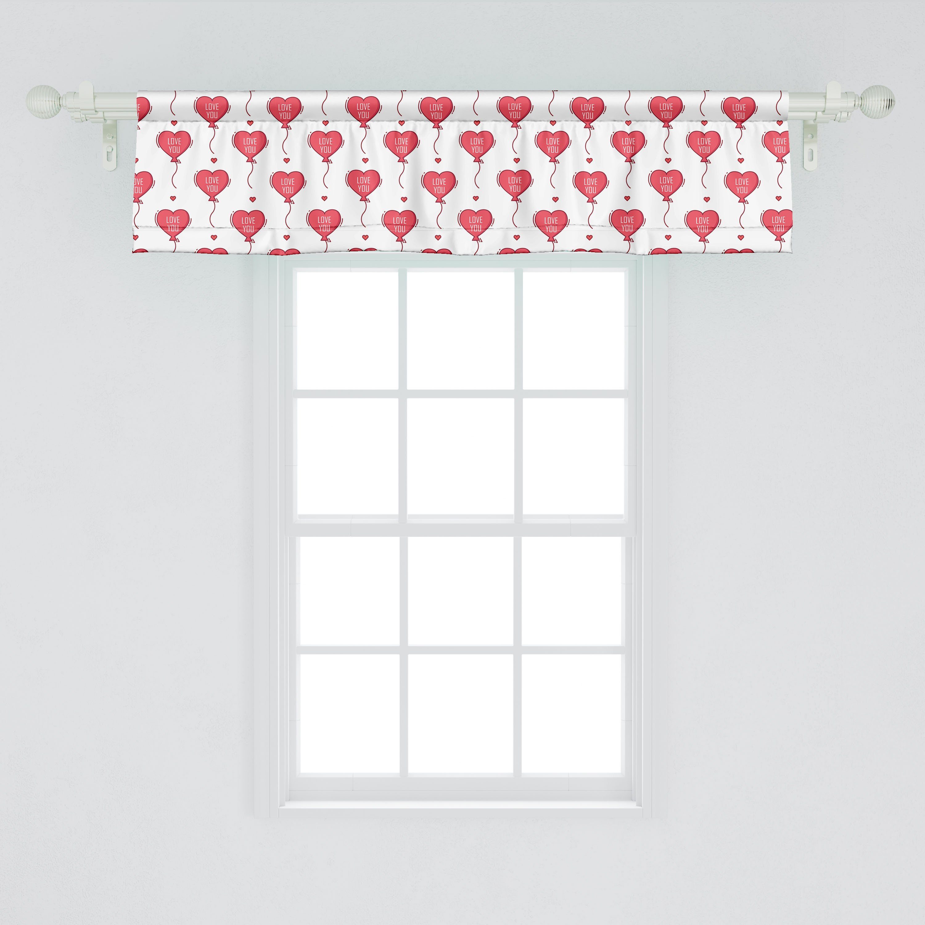 Scheibengardine Vorhang Volant mit Sie für Abakuhaus, Schlafzimmer Herz-Ballone Stangentasche, Romantisch Microfaser, Küche Liebe Dekor
