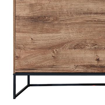 Lomadox Highboard MINNEAPOLIS-55, Haveleiche Cognac mit graphit inkl. LED-Beleuchtung ca 99/151/38 cm
