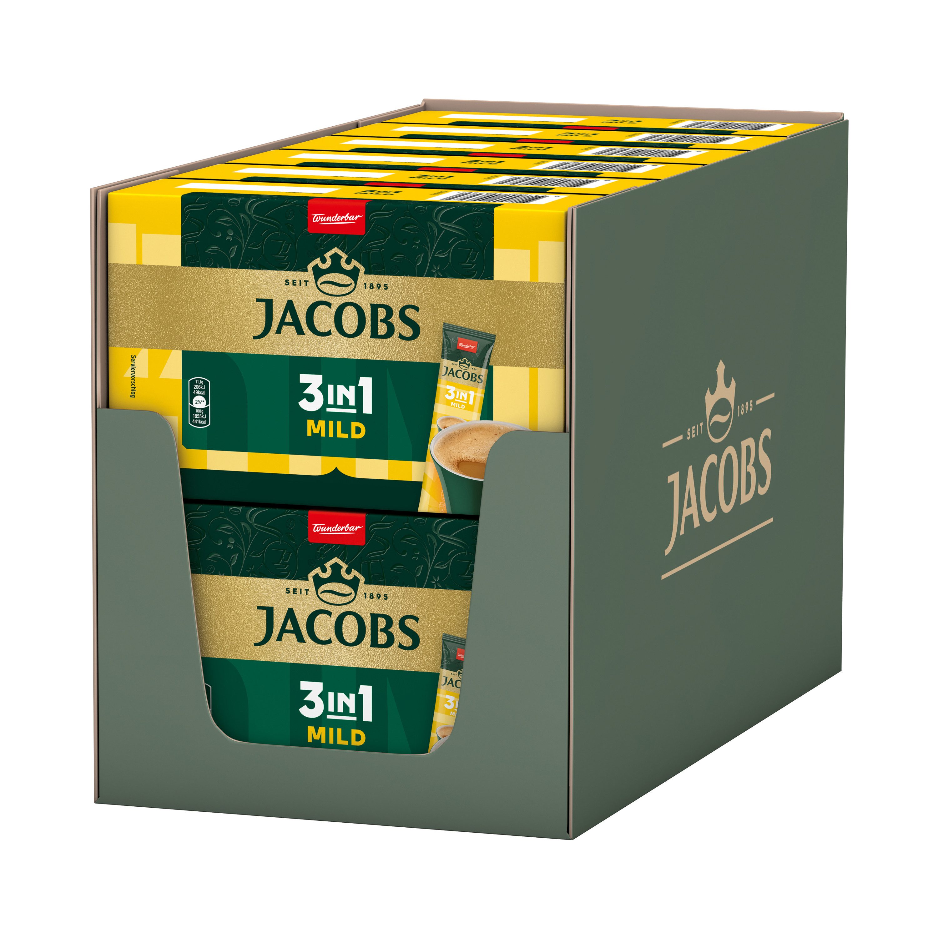 JACOBS Kaffee Löskaffee 3in1 MILD Instantkaffee 12 x 10 Sticks = 120 Getränke, 1332 g, (Packung, 12er Pack)
