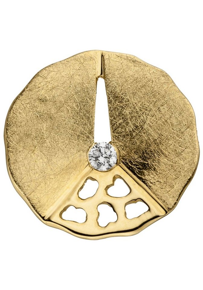 JOBO Kettenanhänger Anhänger eismatt, 585 Gold mit Diamant 0,05 ct.,  Durchmesser ca. 15,3 mm, Tiefe ca. 1,1 mm