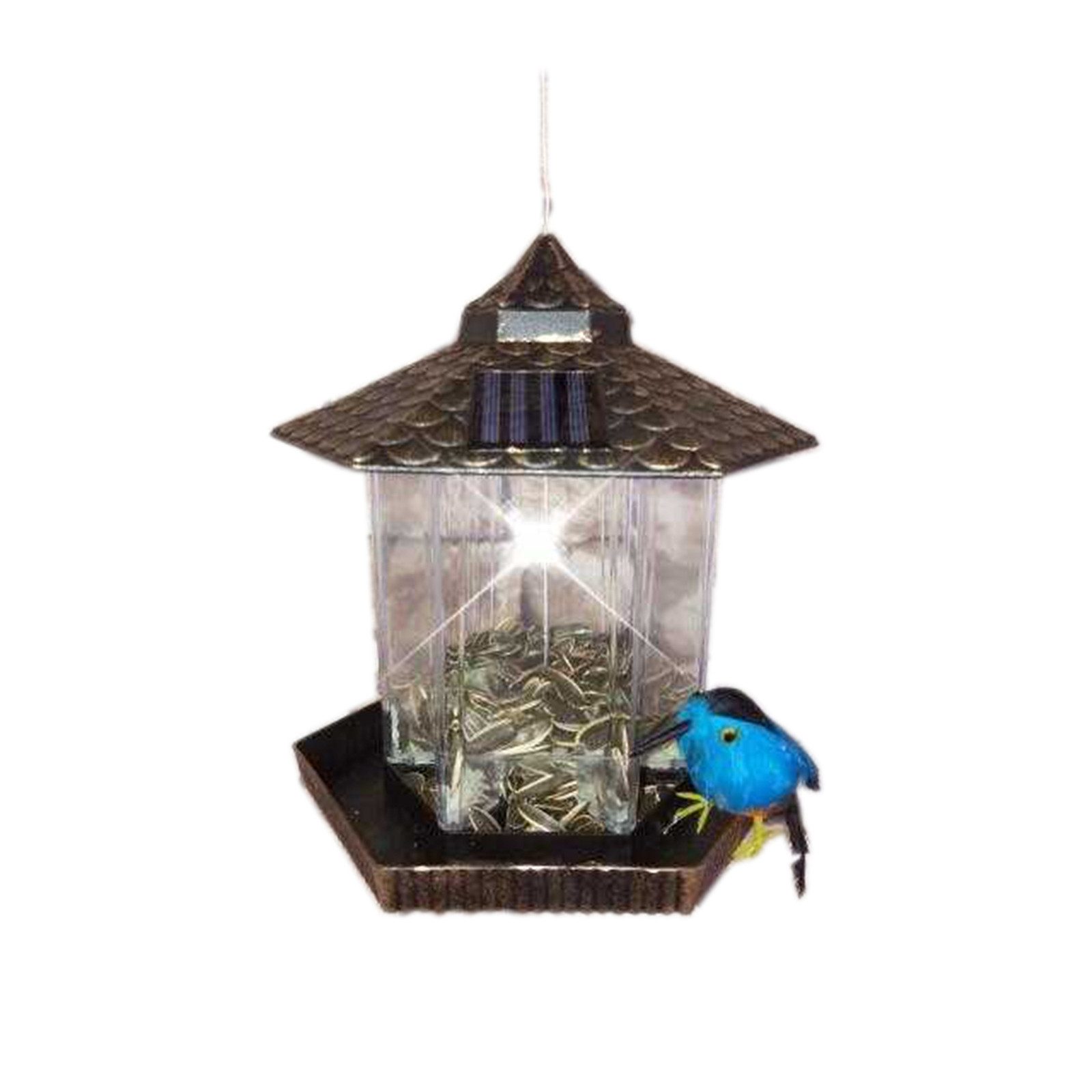 HTI-Living Futterspender Vogelfutterhaus Nessa Metallic Gold mit Solarpanel, Futterspender Kunststoff zum Hängen