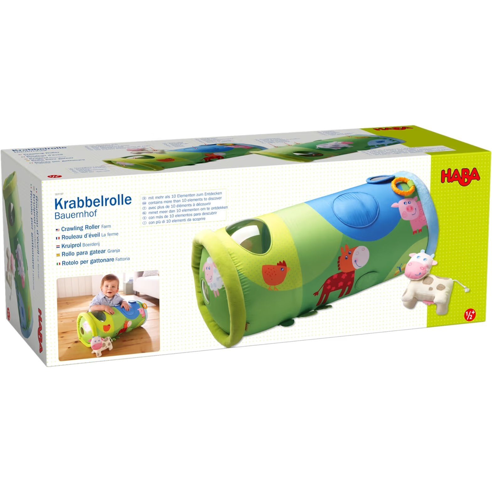 Haba Krabbelrolle Krabbelrolle Bauernhof, (Set, 1-tlg., 1), Durchguck auf Überraschungen im Inneren
