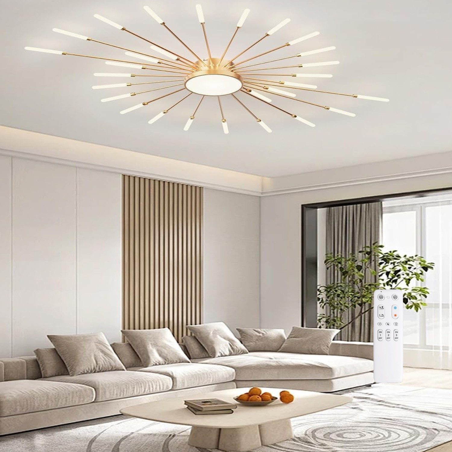RRBEST Deckenleuchte Modern Deckenleuchte mit Fernsteuerung, LED Deckenleuchte Dimmbar, Wohnzimmerlampe, Schlafzimmerlampe. golden – Bild 3 von 4