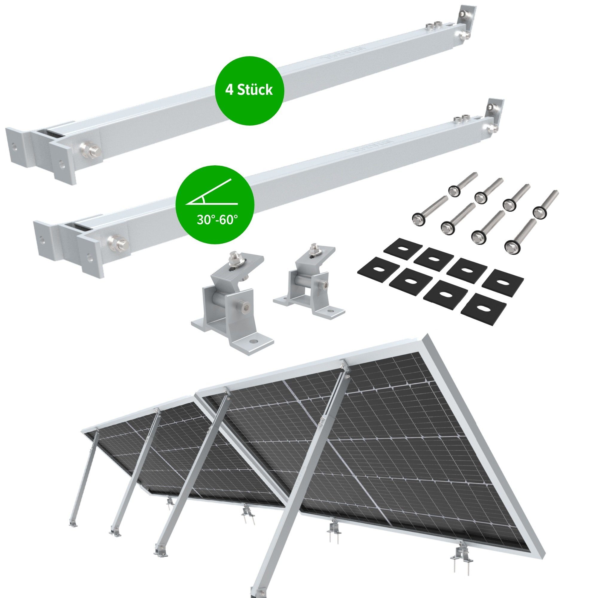 NuaSol Solarmodul-Halterung 2x verstellbar Neigungswinkel 15° - 60° siber / schwarz, (4-tlg)