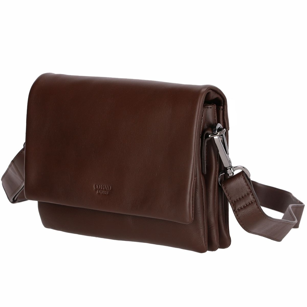 Corno d´Oro Schultertasche Damen Klein Leder Handmade Umhängetasche Echt Leder braun, mit breitem verstellbarem Schultergurt; leichtes Gewicht von 370gr