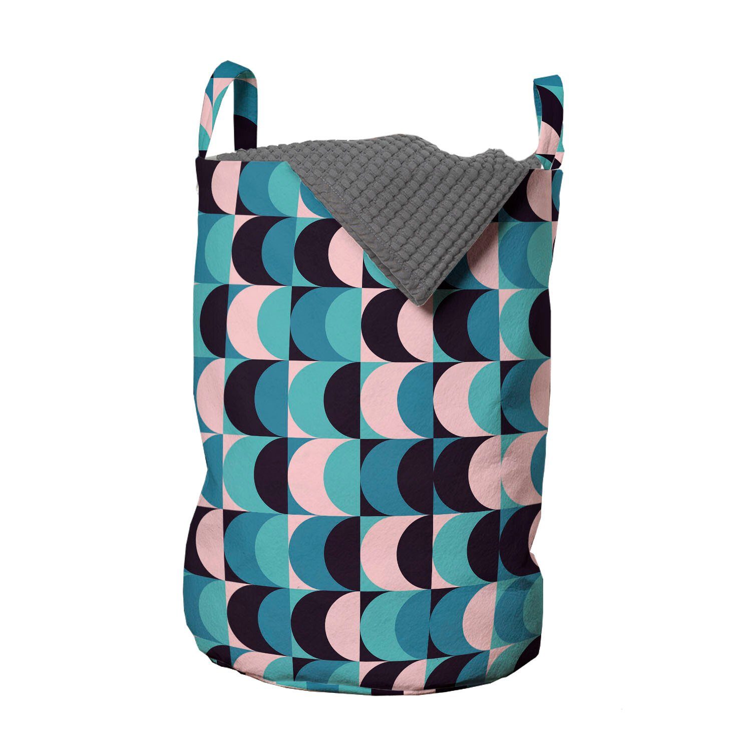 Abakuhaus Wäschesäckchen Wäschekorb mit Griffen Kordelzugverschluss für Waschsalons, Geometrisch Grunge -halbrundungen Motiv
