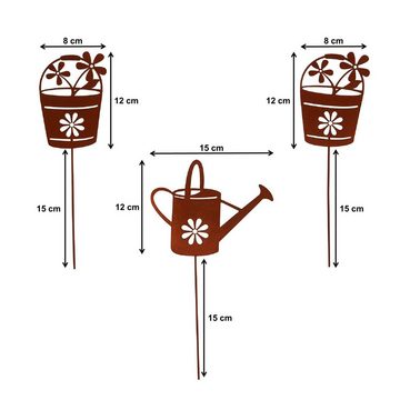 UNUS GARDEN Gartenstecker Gartenstecker Rost Gießkanne und Blumentöpfe 3er Set (3-St)