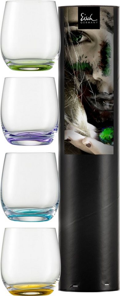 Eisch Becher JESSICA, Kristallglas, Handarbeit, 360 ml. 4-teilig, Made in  Germany, in 4 transparenten, fröhlichen Farben