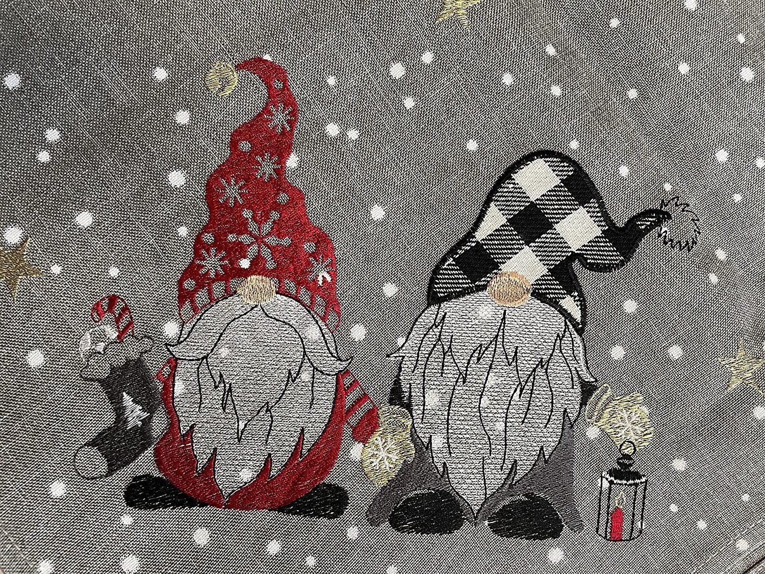 TextilDepot24 Tischdecke mit Stickerei Wichtel Weihnachten Winter, bestickt hellgrau