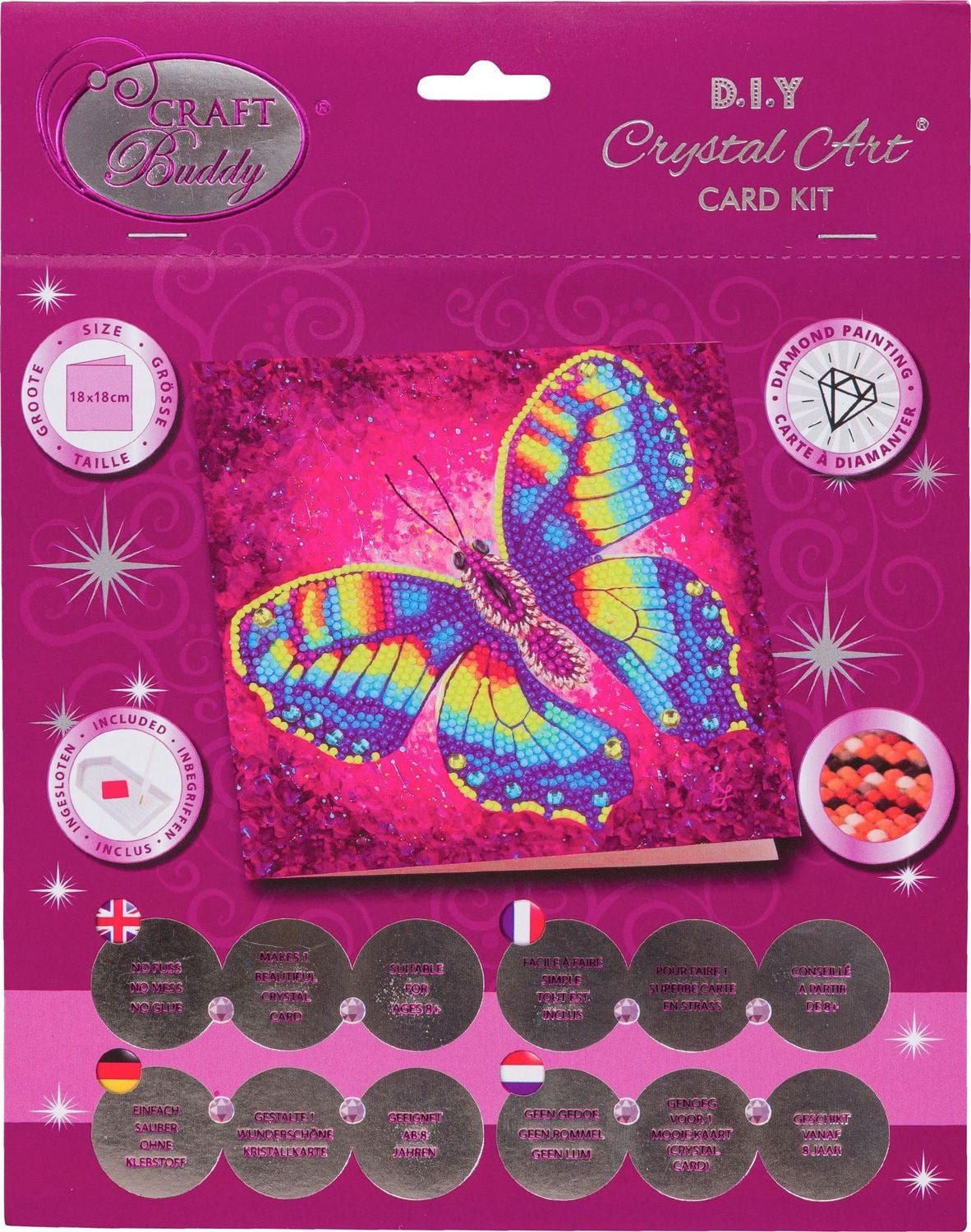 CRAFT Buddy Spiel Crystal Art Grußkarte Schmetterling 18x18 cm