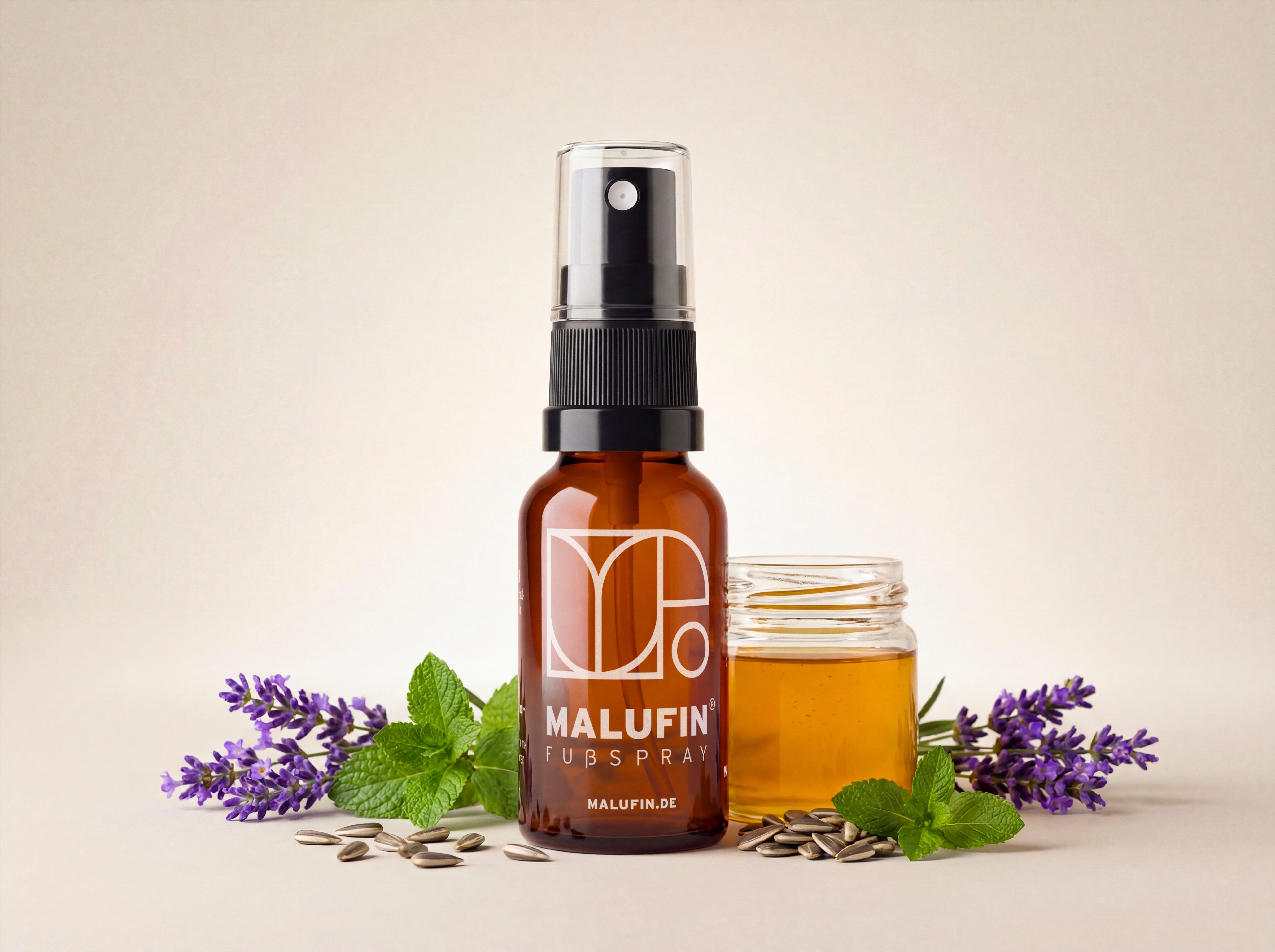 Malufin® Fußspray 20ml bei Rötungen, Juckreiz, Schweißgeruch, MIT HONIG! Made in Germany, Für empfindliche Haut geeignet