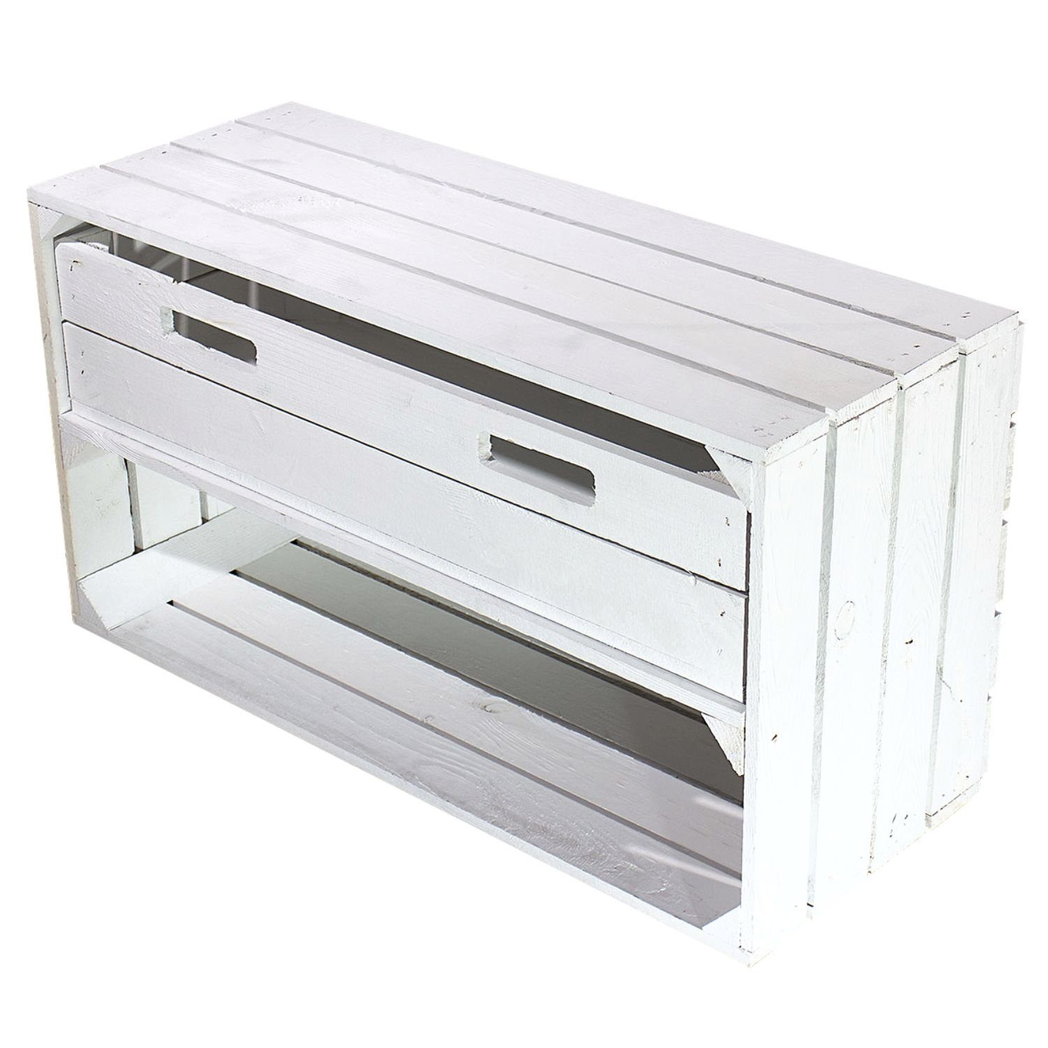 Kistenkolli Altes Land Allzweckkiste Breite Kiste "Tosca" in weiß mit Schublade 68x40x31 (Spar-Set)