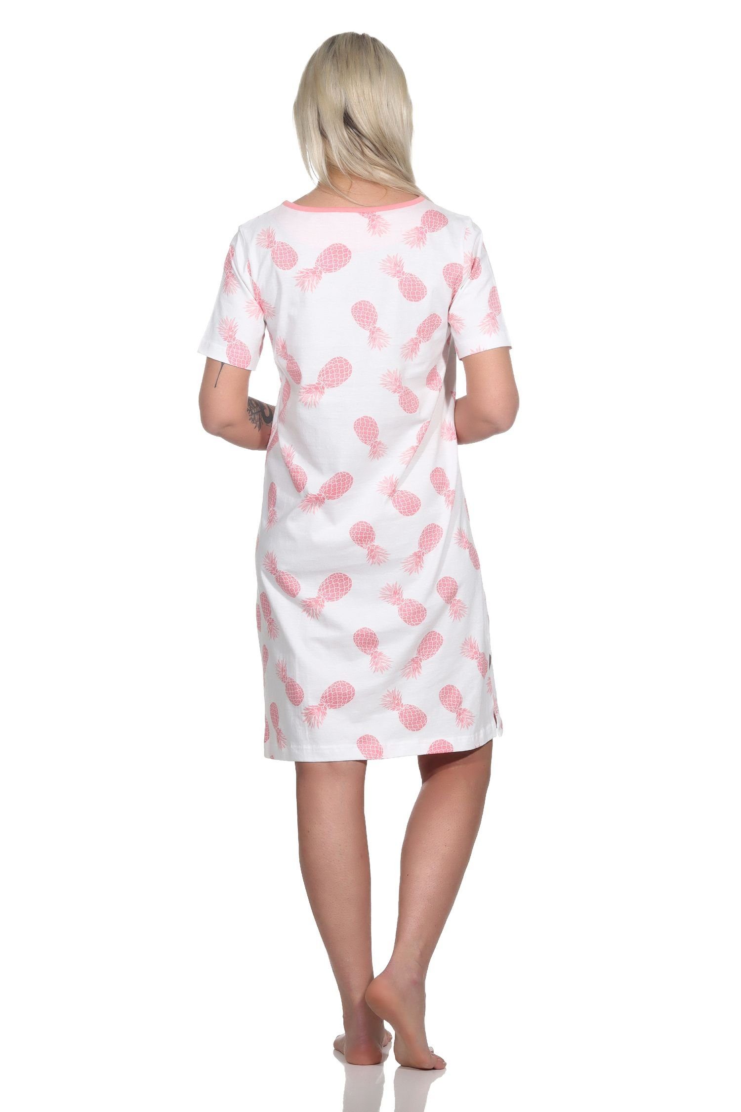 rosa Damen Kurzarm Normann Sleepshirt Nachthemd Ananas Nachthemd Motiv als mit