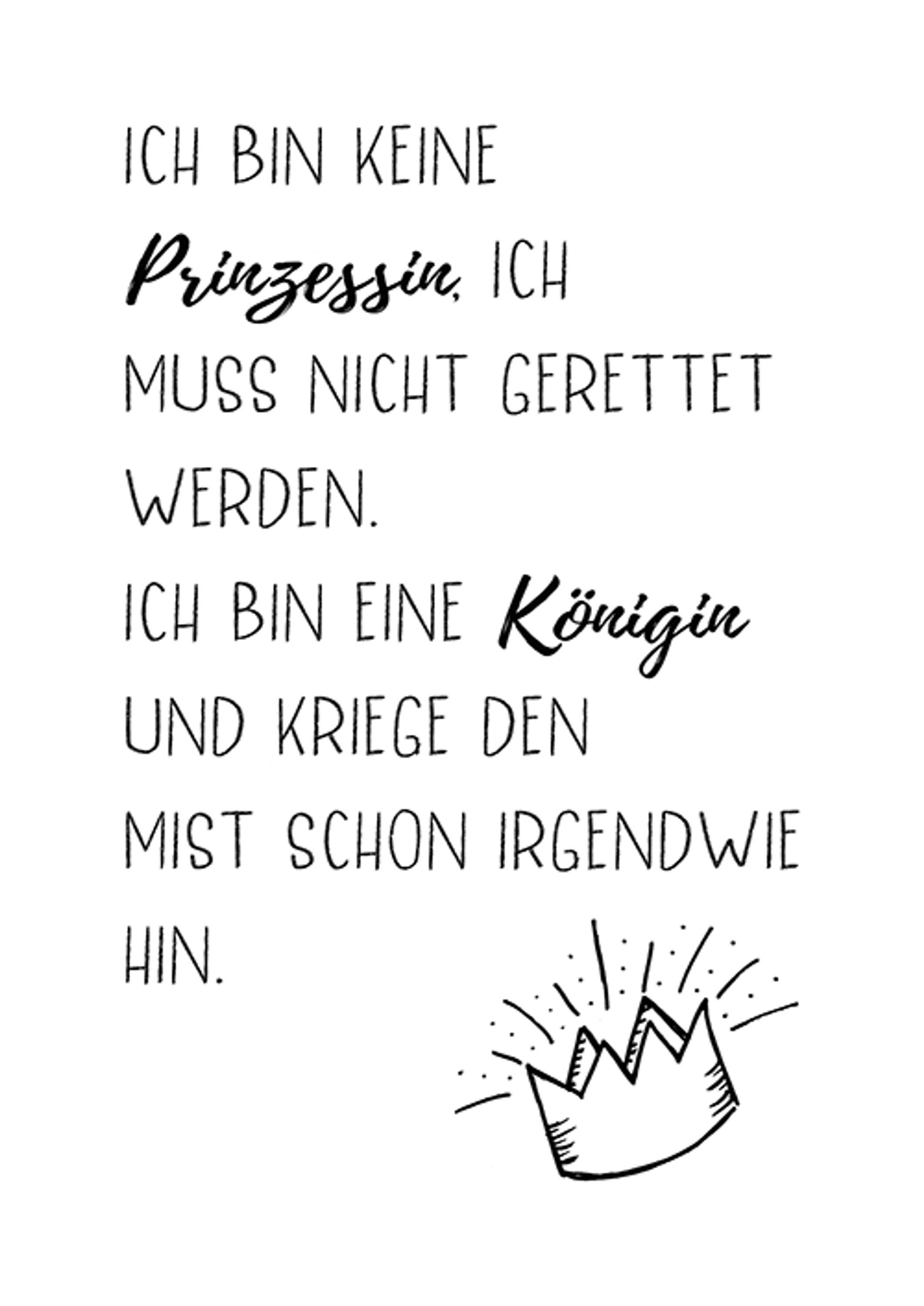 Sprüche: Sprüche lustige Prinzessin Zitate Poster und Bild artissimo Spruch schwarz-weiß, Prinzessin DinA4 lustige mit Poster