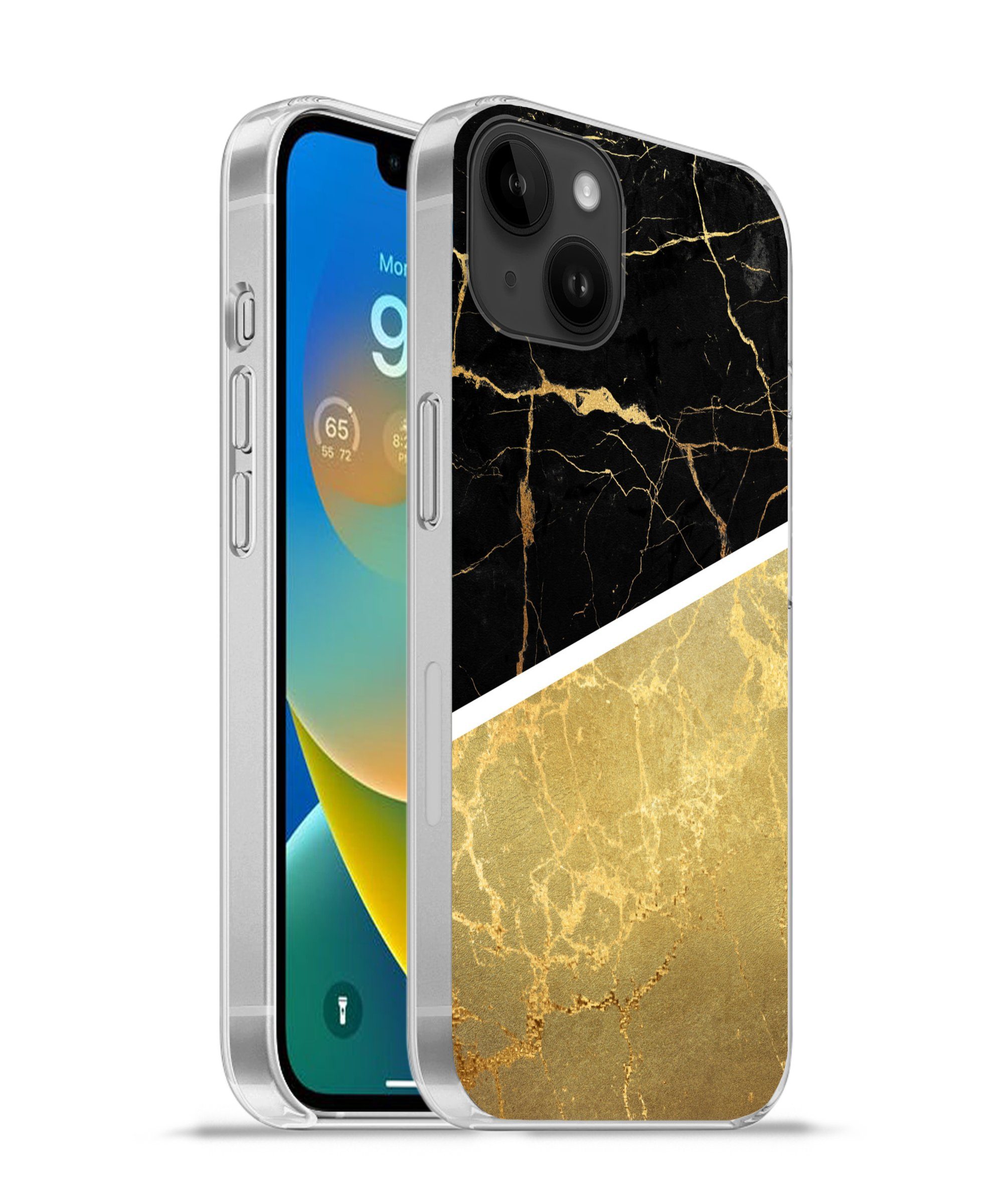 Handyhülle für Apple iPhone 14 Plus Marmor - Schwarz - Gold