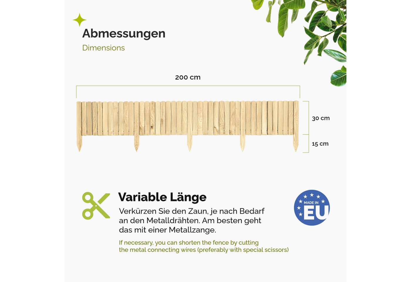 Thumbnail - Garronda Zaun Rasenkante Holz Beeteimfassung 200 x 30cm Flexibler Rollborder GD-0106