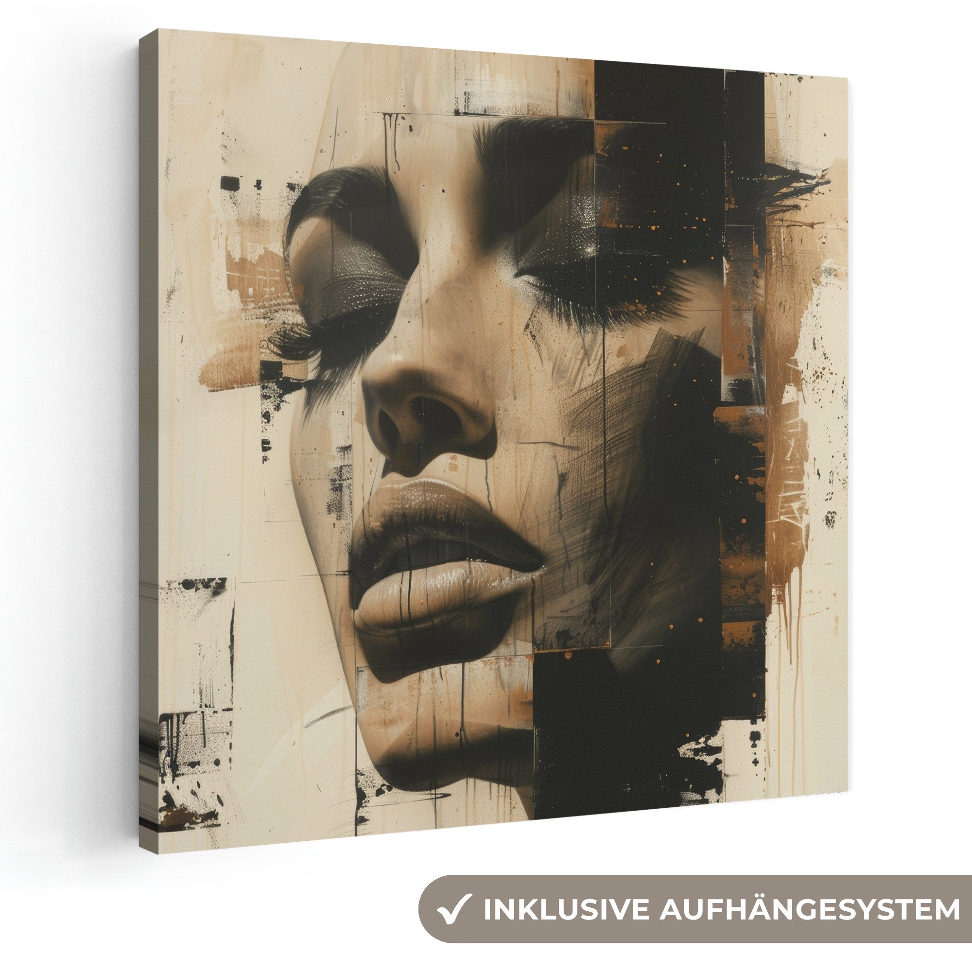 OneMillionCanvasses® Leinwandbild Frau - Gesicht - Abstrakt - Kunst, Fotodruck (1 St), Wandbild, Deko Schlafzimmer Wohnzimmer Flur 20x20 cm