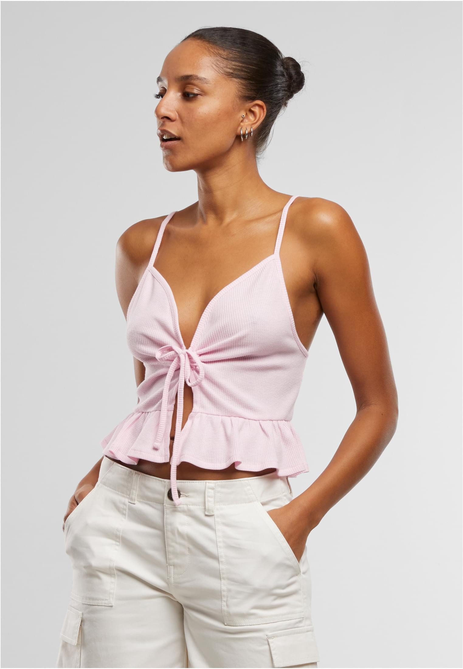 URBAN CLASSICS Tanktop Ladies Waffle Pique Ruffle Top Damen