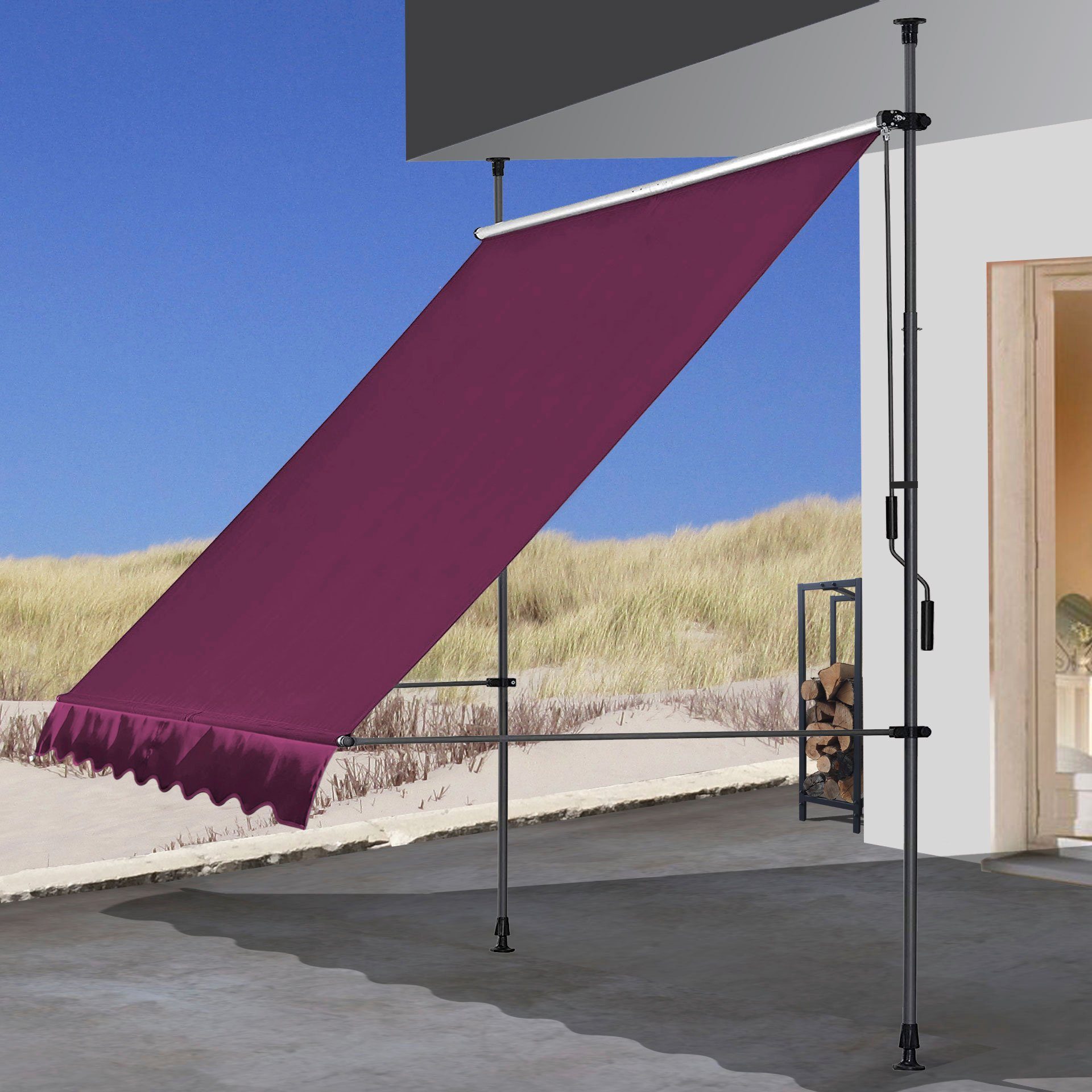 Quick Star Klemm-Senkrechtmarkise 250 cm Breite, 130 cm Ausfall, Neigungswinkel verstellbar