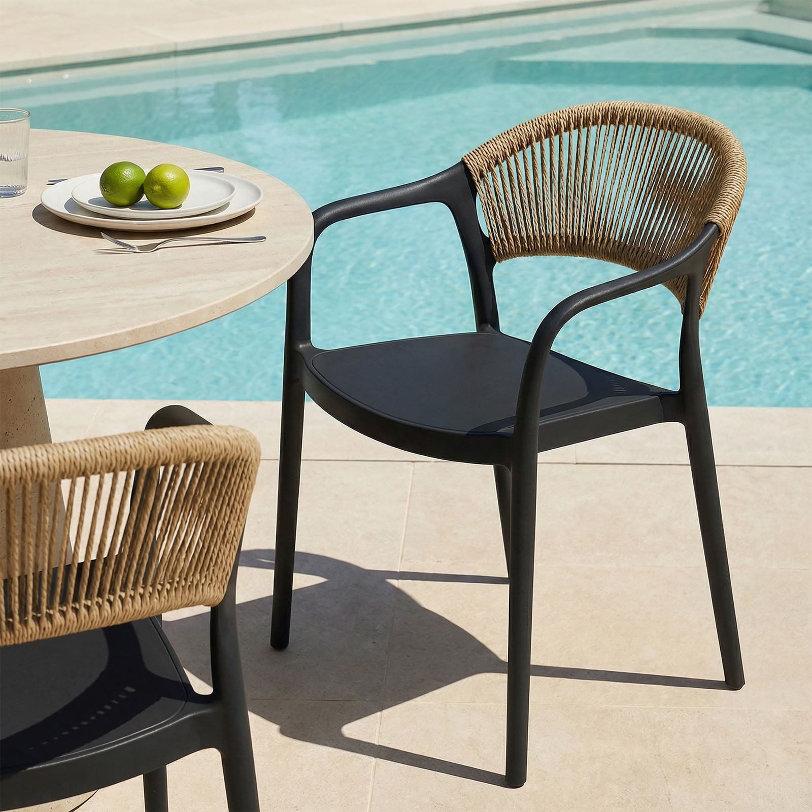 IDIMEX Gartenstuhl NARCISO (6 St), moderne Terrassenstühle 6er Set & Rope-Detail wetterfest schwarz