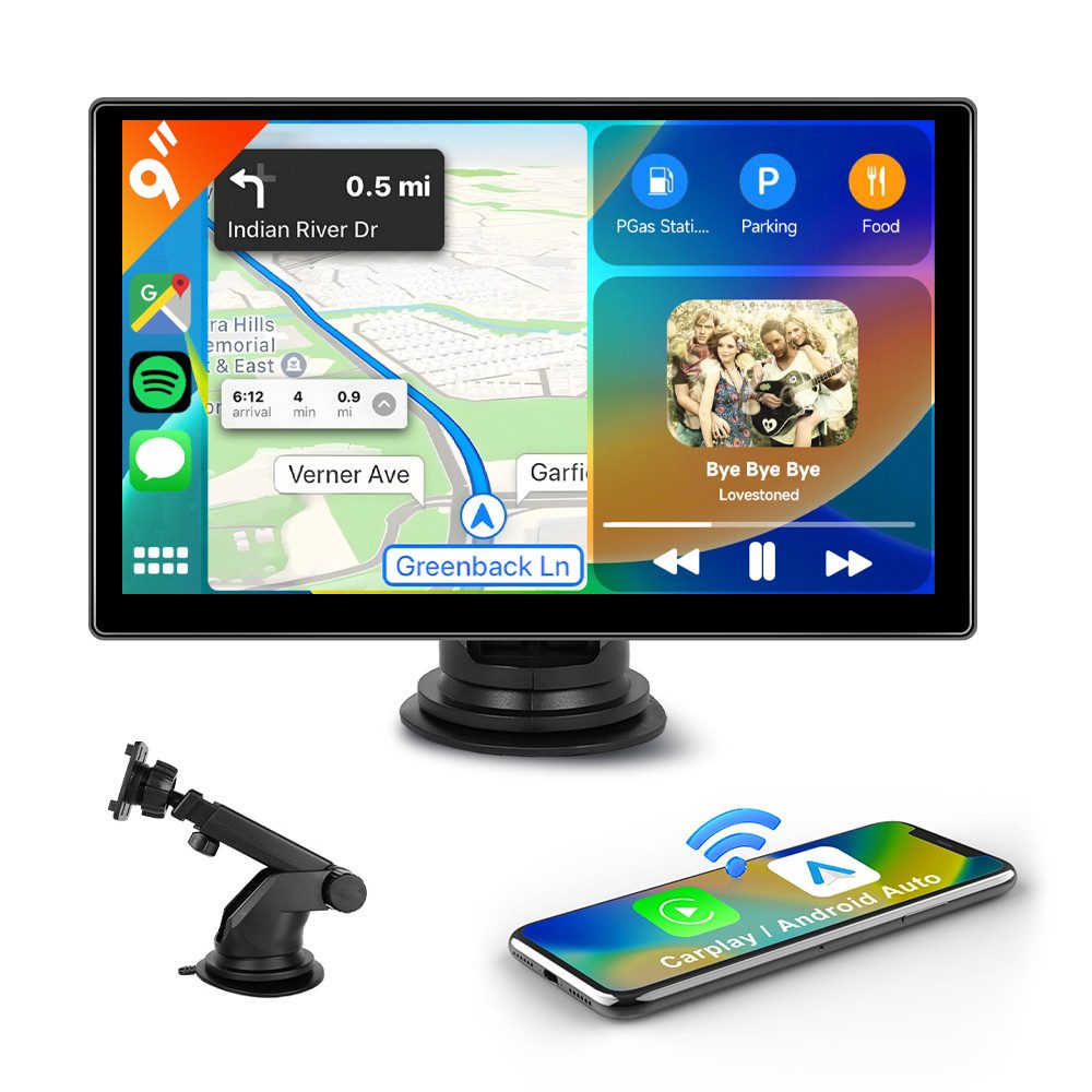 Wireless CarPlay Android Auto,9-Zoll Autoradio mit Bluetooth FM OTA Autoradio