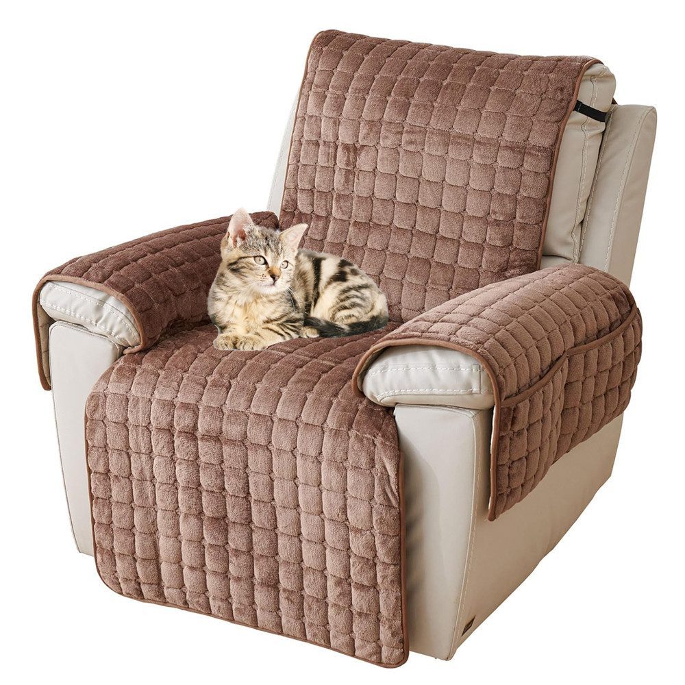 Coonoor Sesselschoner Sofa Armlehnenbezüge Fernsehsessel Schutzbezug Anti-Rutsch, Sesselauflage mit Taschen von Coonoor
