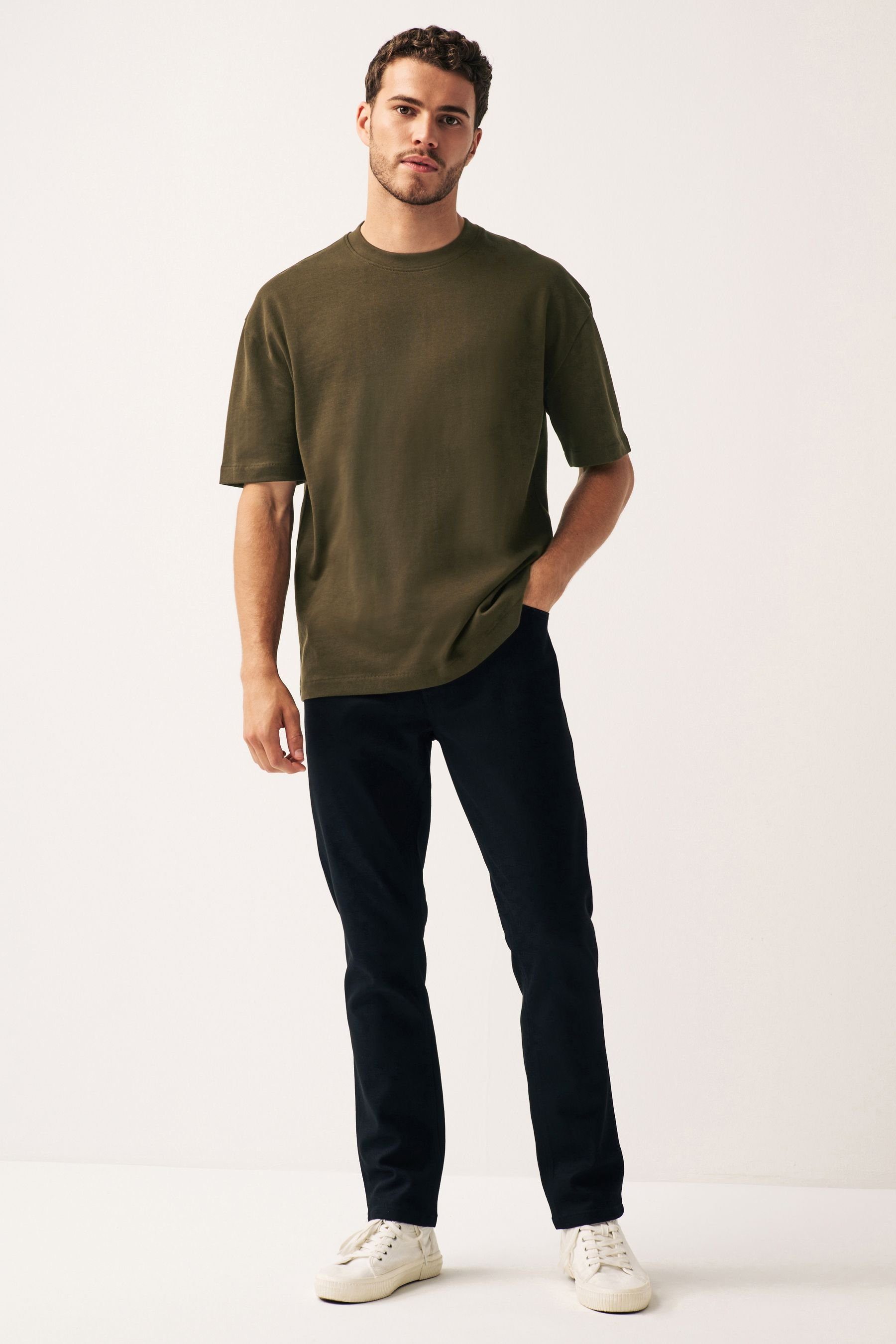 Stoff Green Next aus (1-tlg) T-Shirt schwerem Khaki T-Shirt