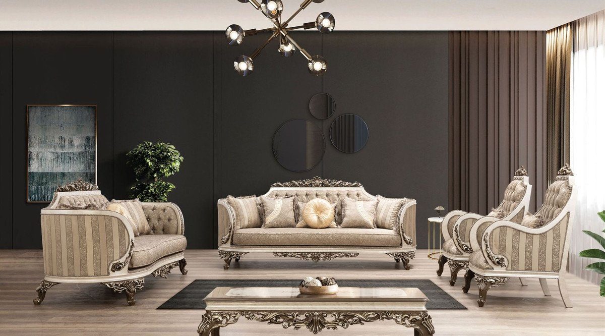 Luxus Beige Casa Braun Möbel Cremefarben / Padrino Barock Sessel elegantem / Gold Wohnzimmer - Barock - mit Wohnzimmer Prunkvoller Sessel Muster Sessel /